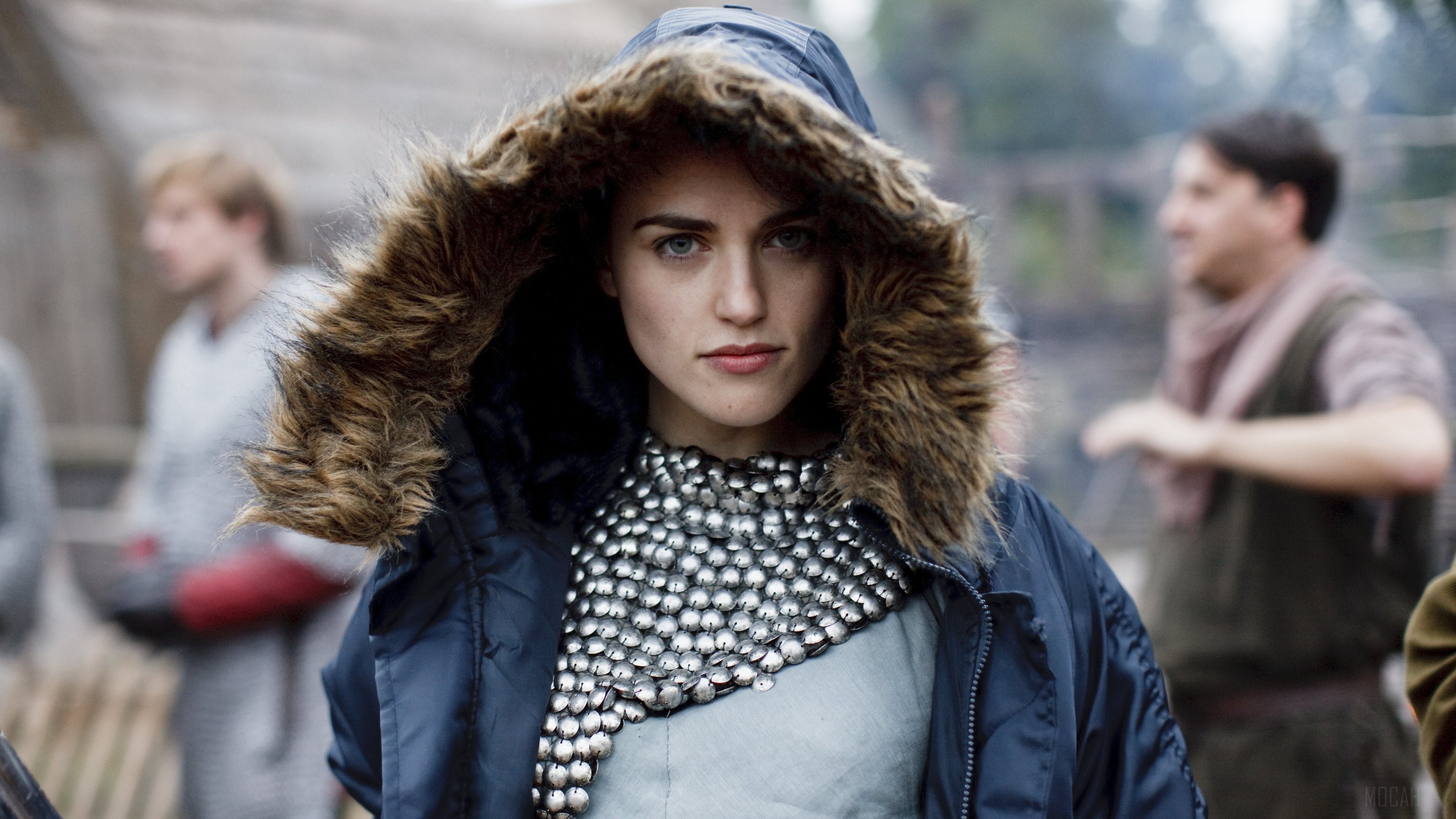 Katie McGrath in a fur-lined hood HD Wallpaper