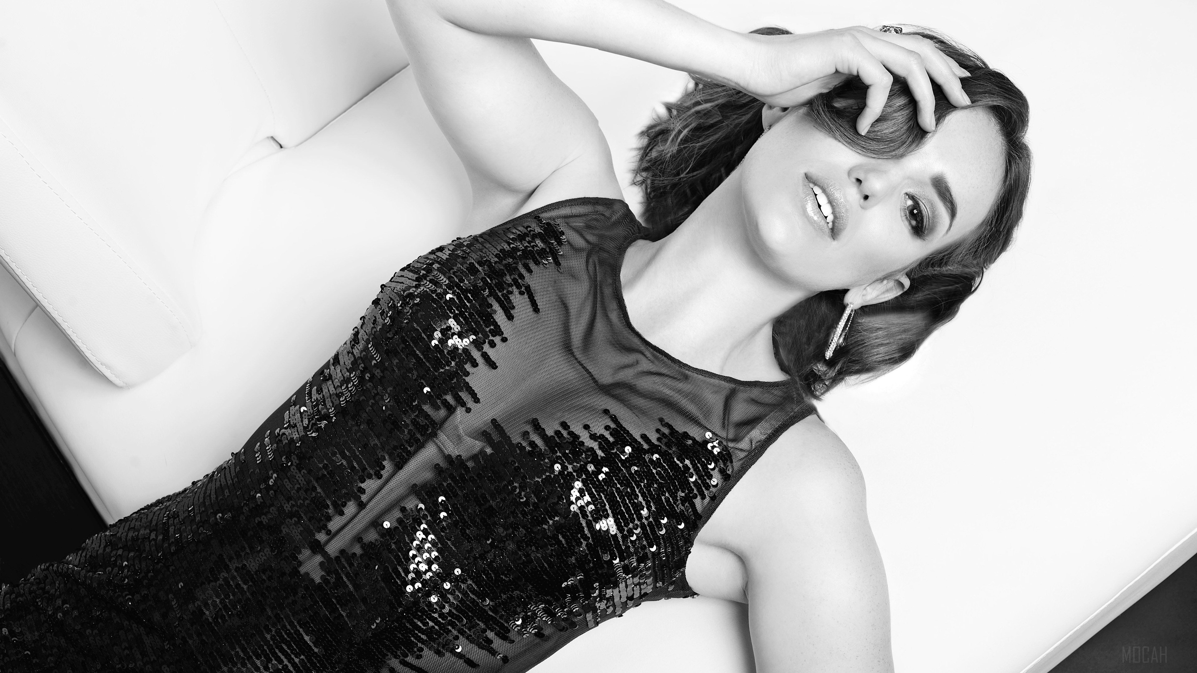Elizabeth Henstridge in Sequin Dress Photoshoot 4K HD Wallpaper