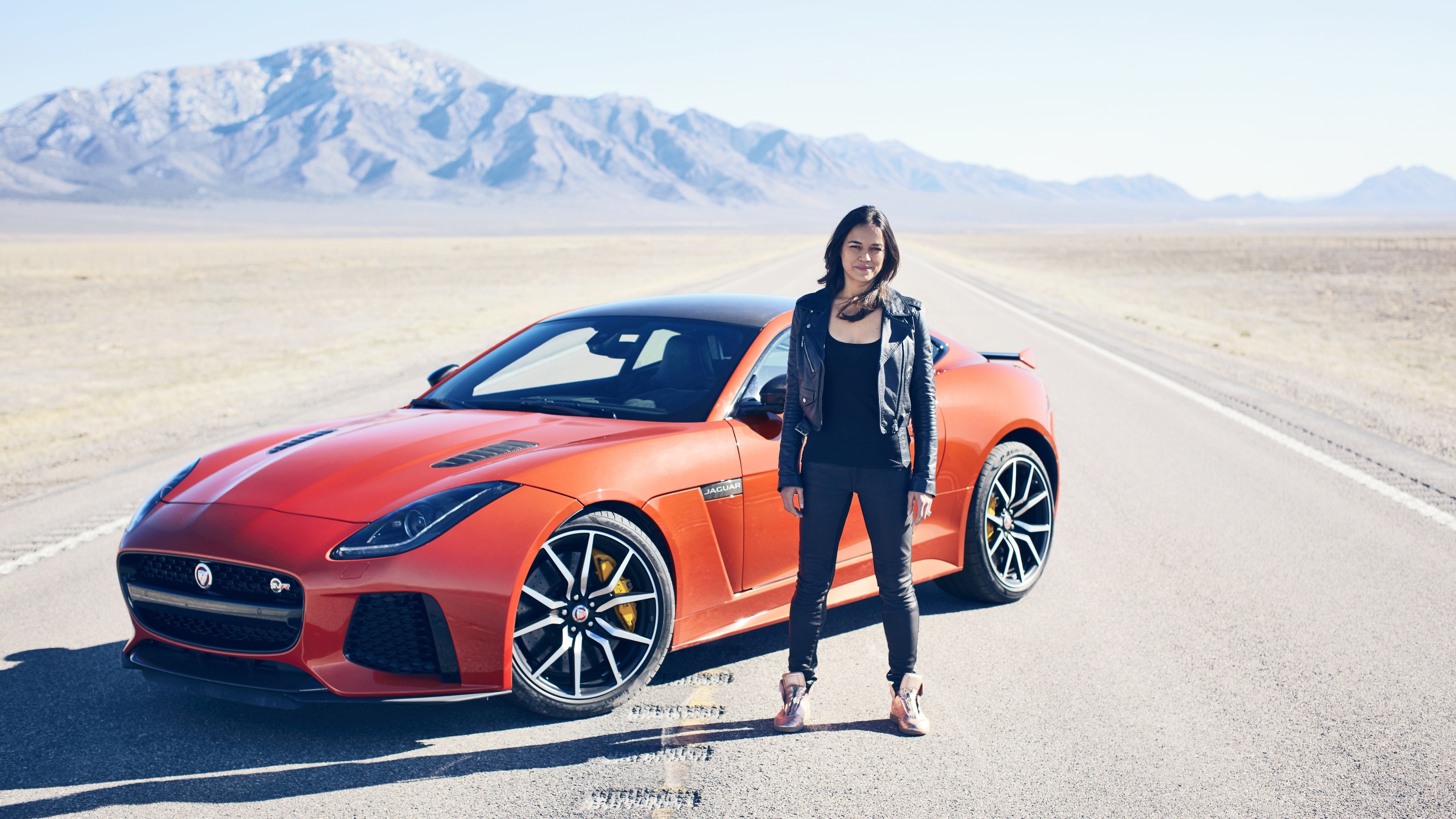 Michelle Rodriguez with Jaguar F-Type 4K HD Wallpaper