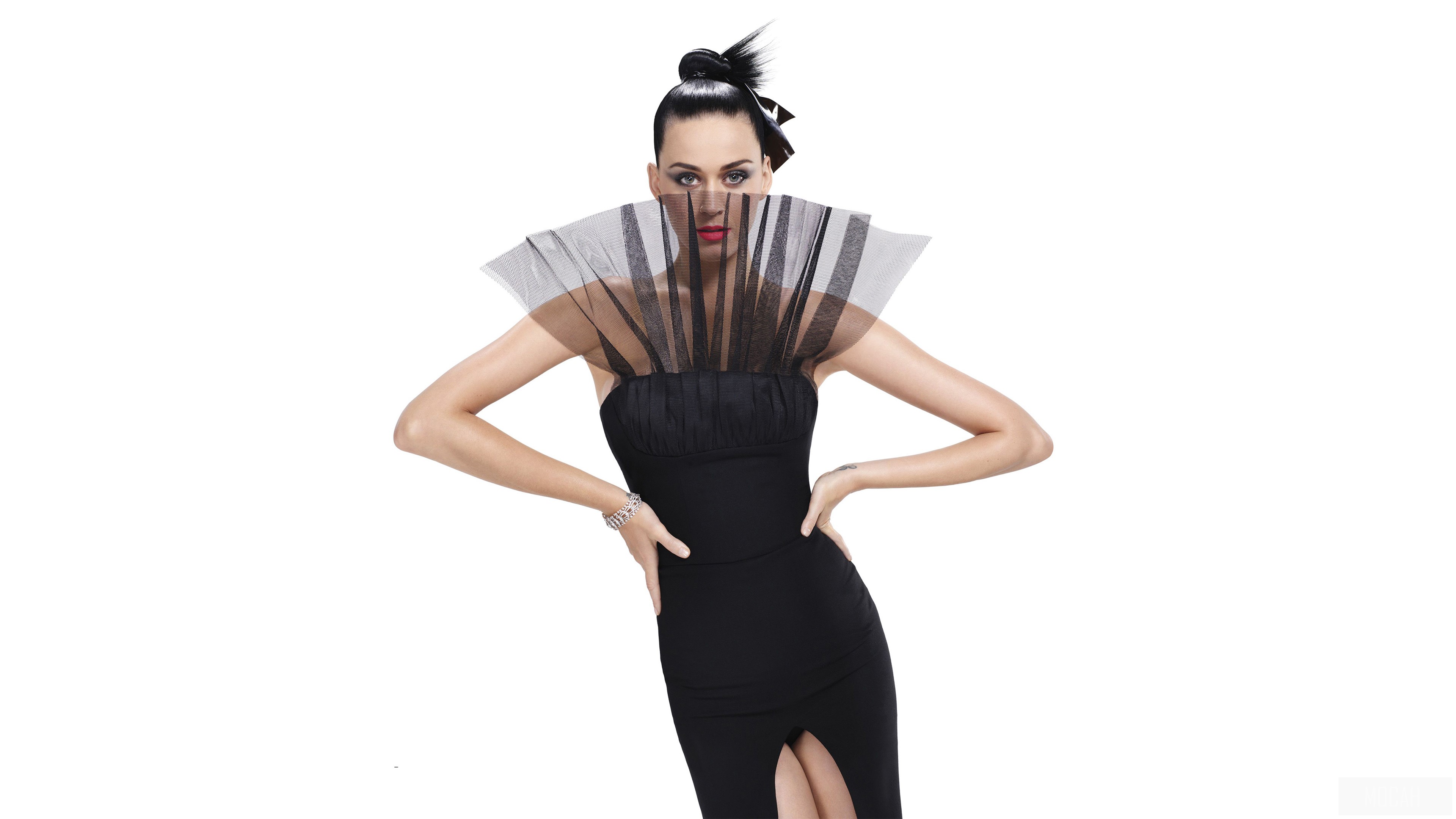 Katy Perry in black dress with veil HD Wallpaper