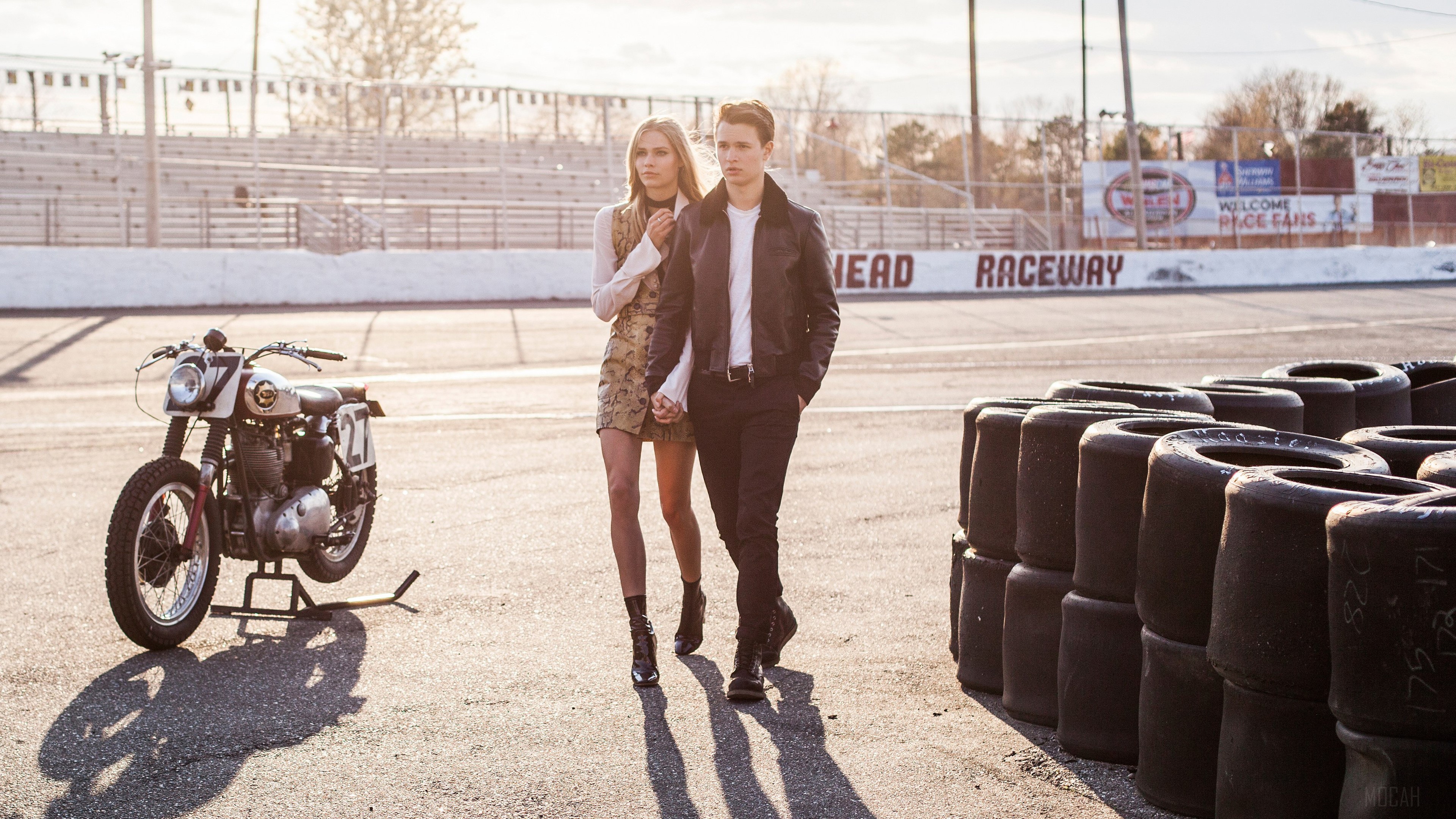 Ansel Elgort and model at Raceway 4K HD Wallpaper