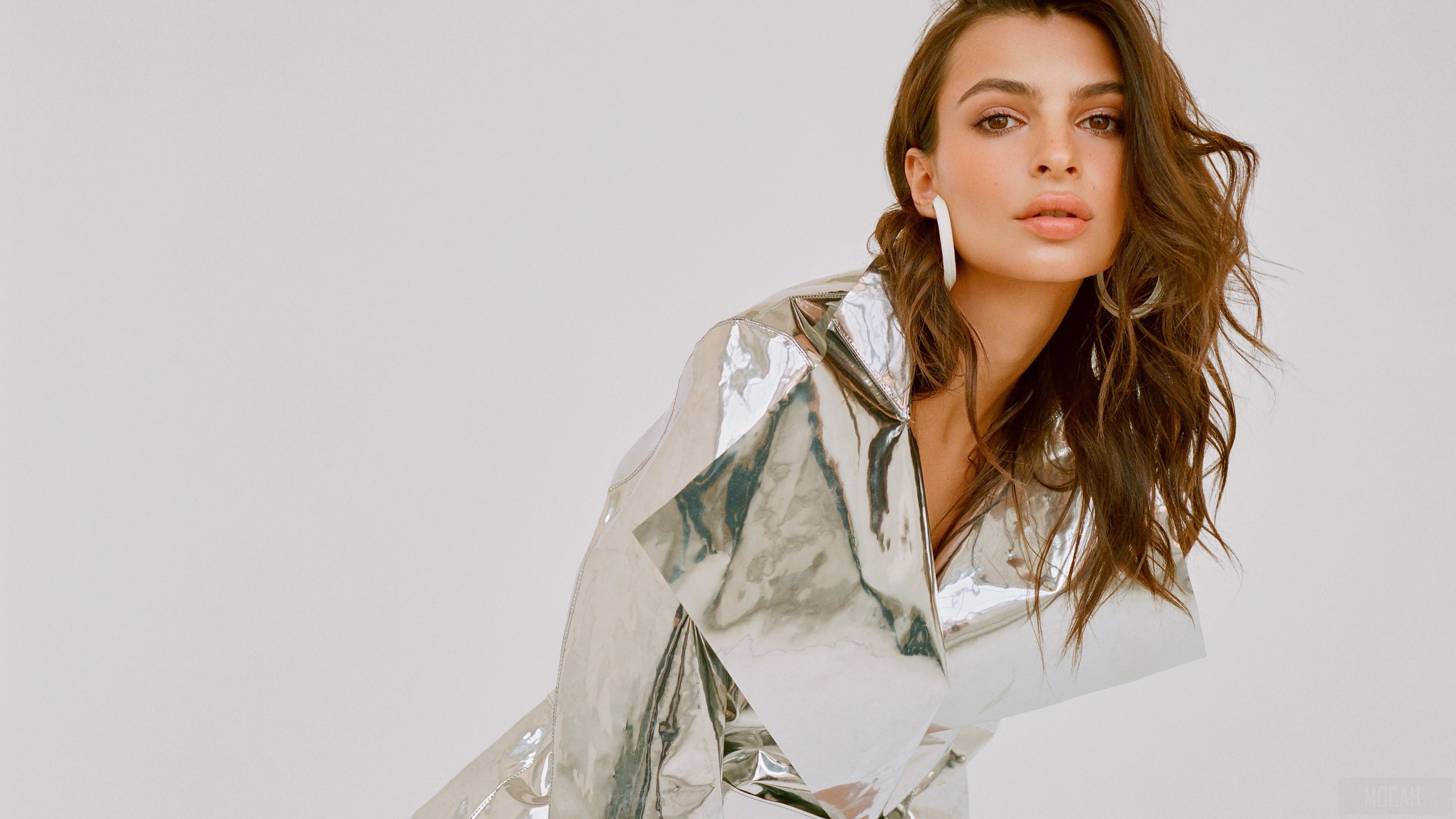 Emily Ratajkowski in metallic jacket 4K HD Wallpaper