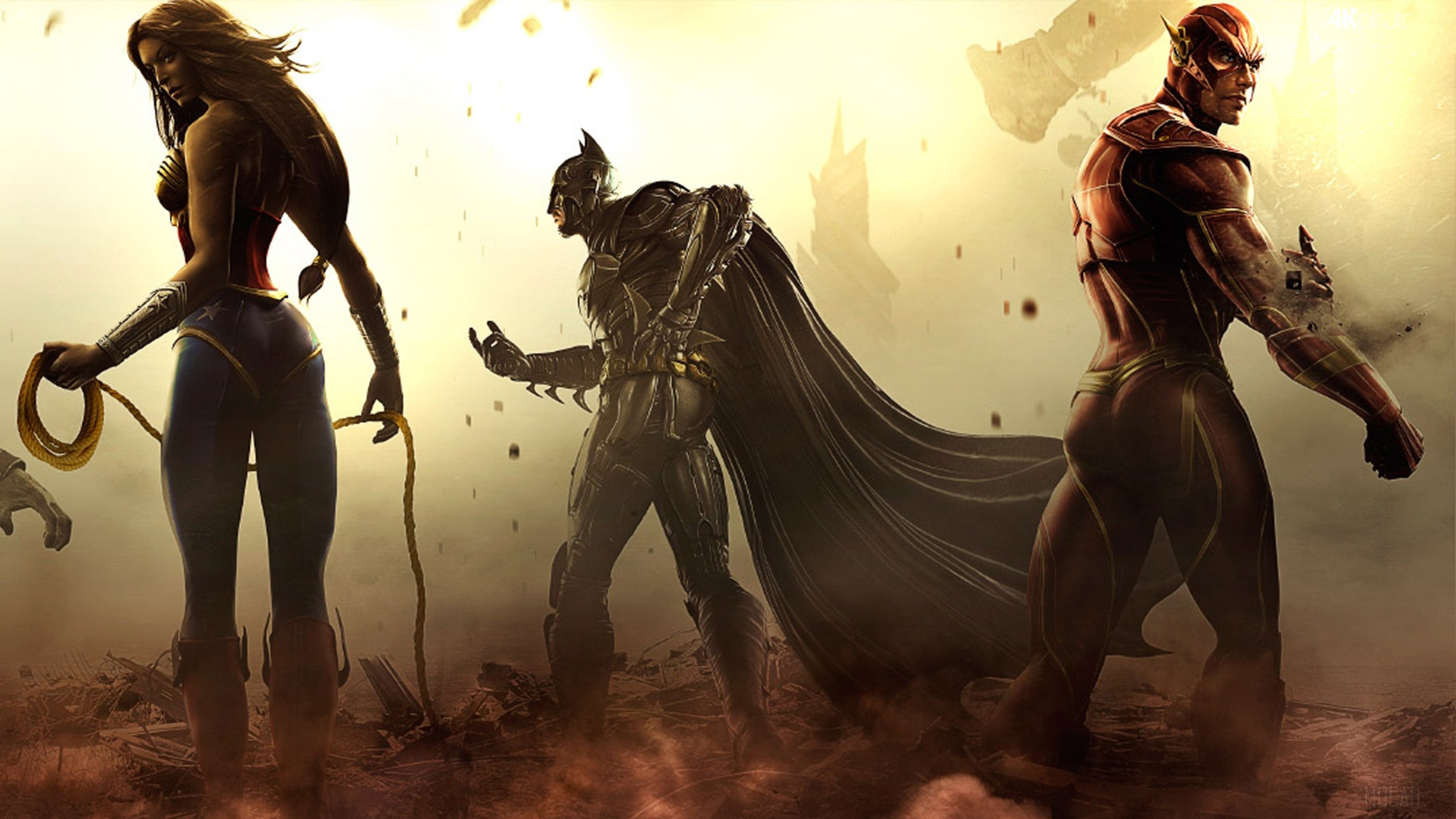 Wonder Woman, Batman, and Flash Artwork 4K HD Wallpaper