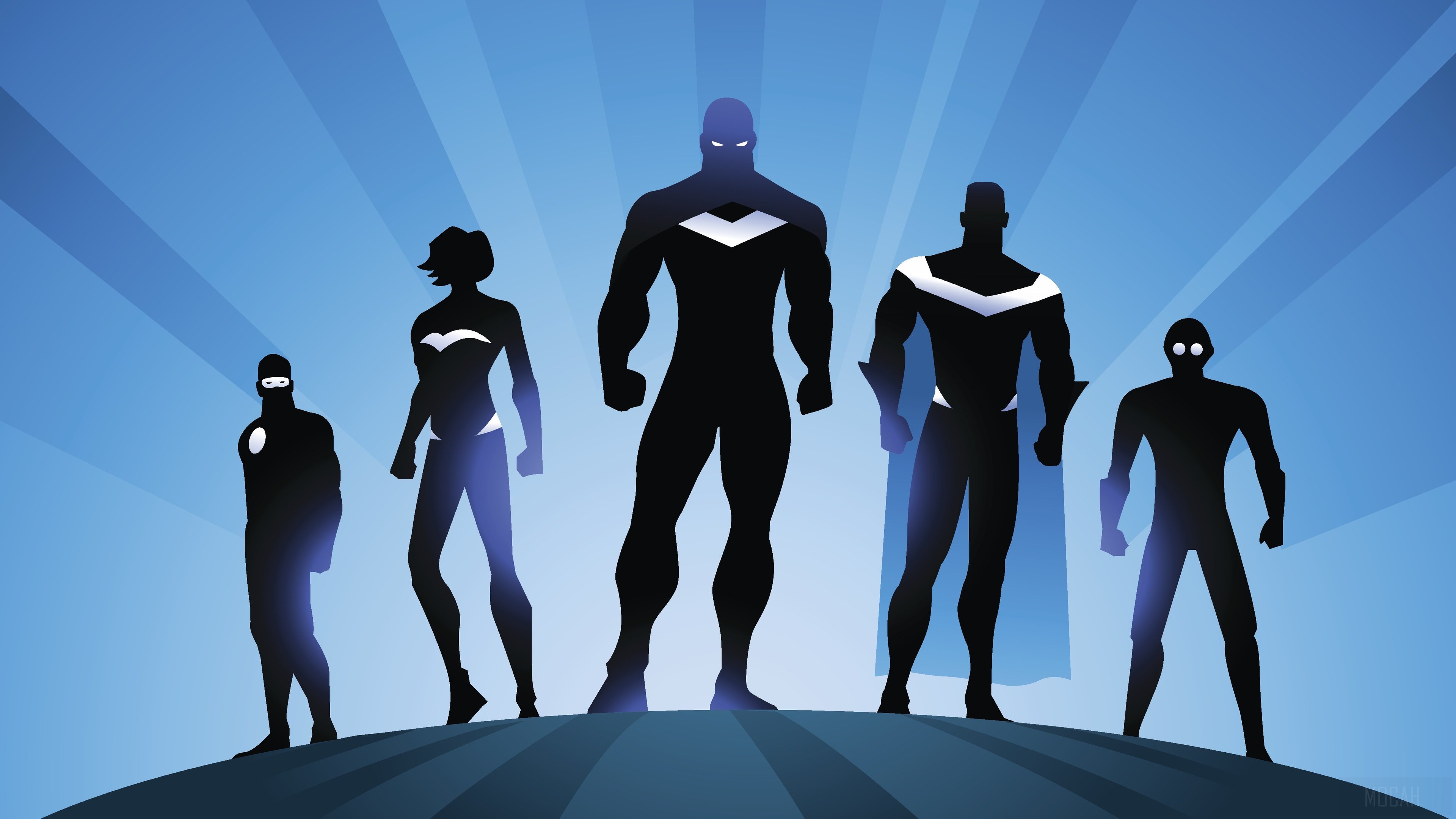 Minimalist Superheroes Standing on Hill 4K HD Wallpaper
