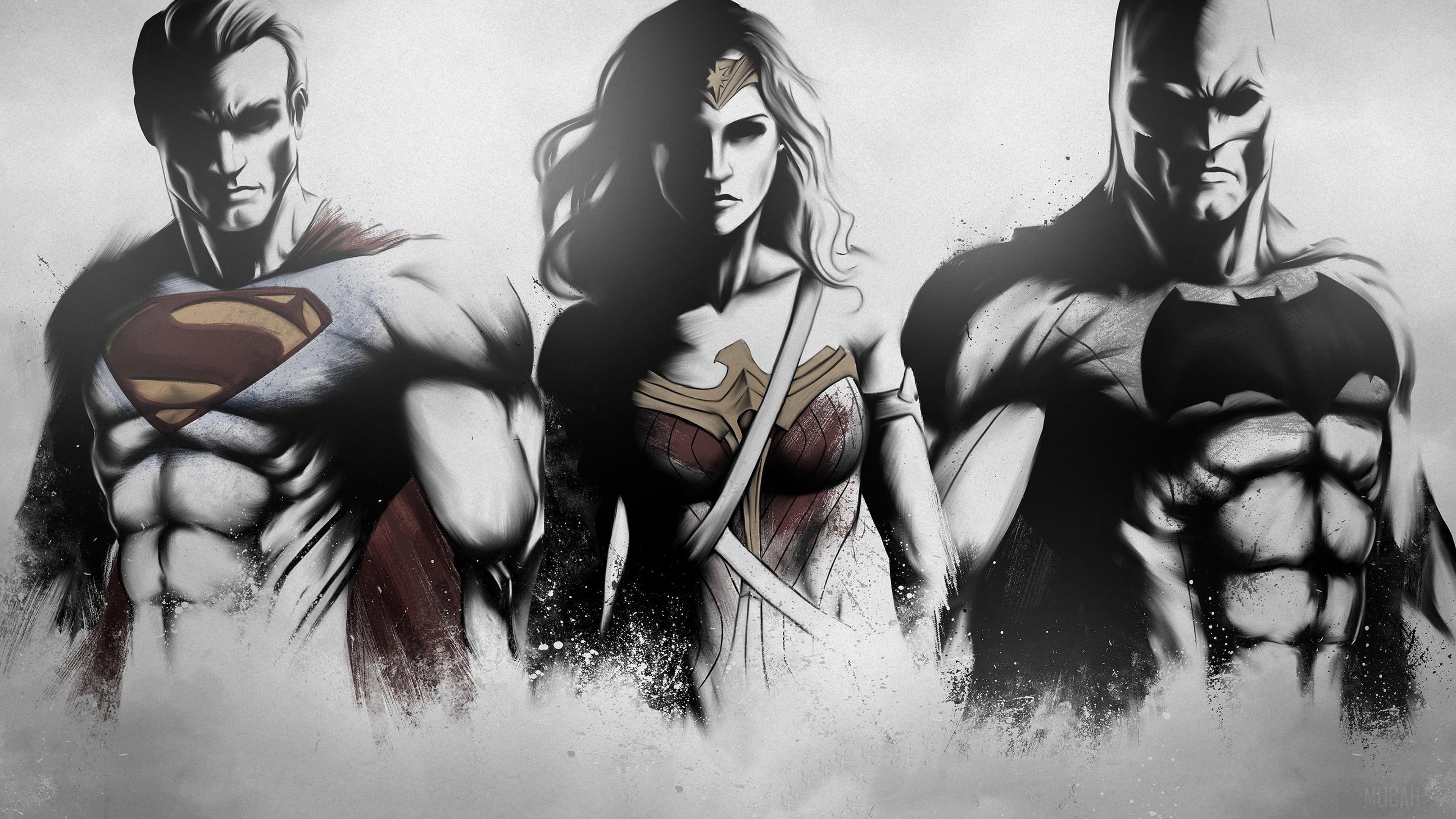 Superman, Wonder Woman, and Batman Art 4K HD Wallpaper