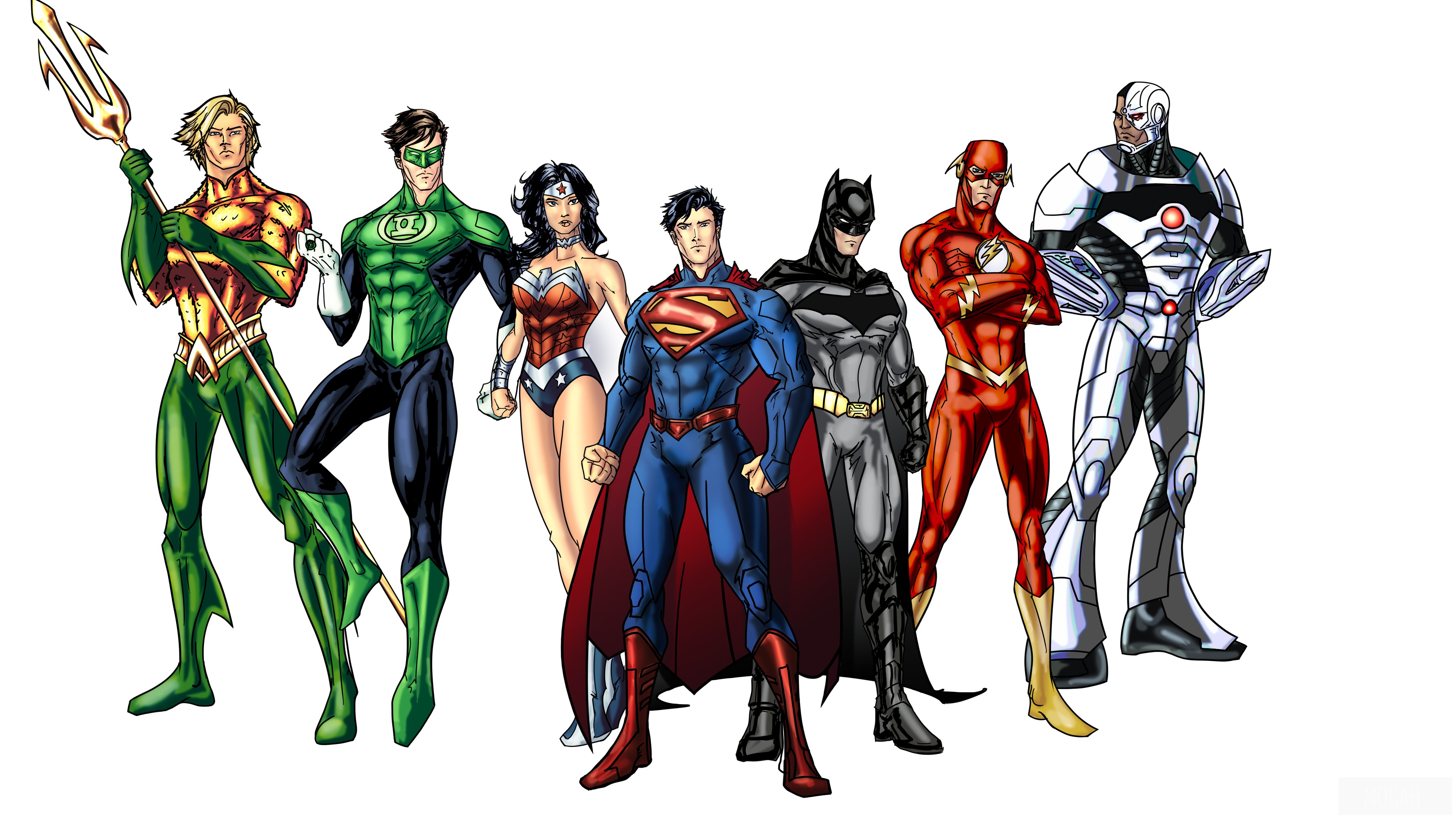 Justice League characters Aquaman, Green Lantern, Wonder Woman, Superman, Batman, Flash, Cyborg HD Wallpaper