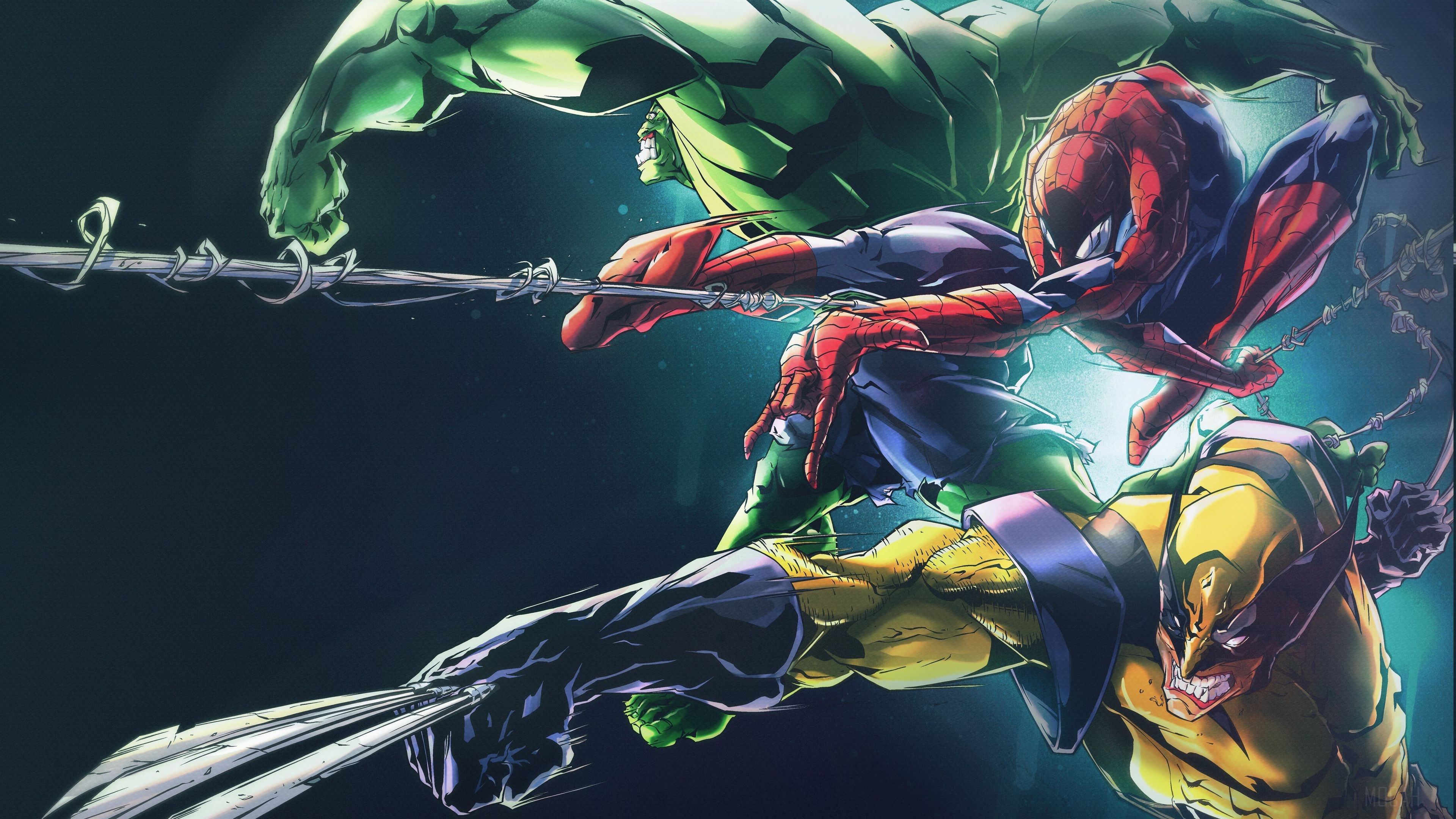 Hulk, Spider-Man, and Wolverine in 4K HD Wallpaper