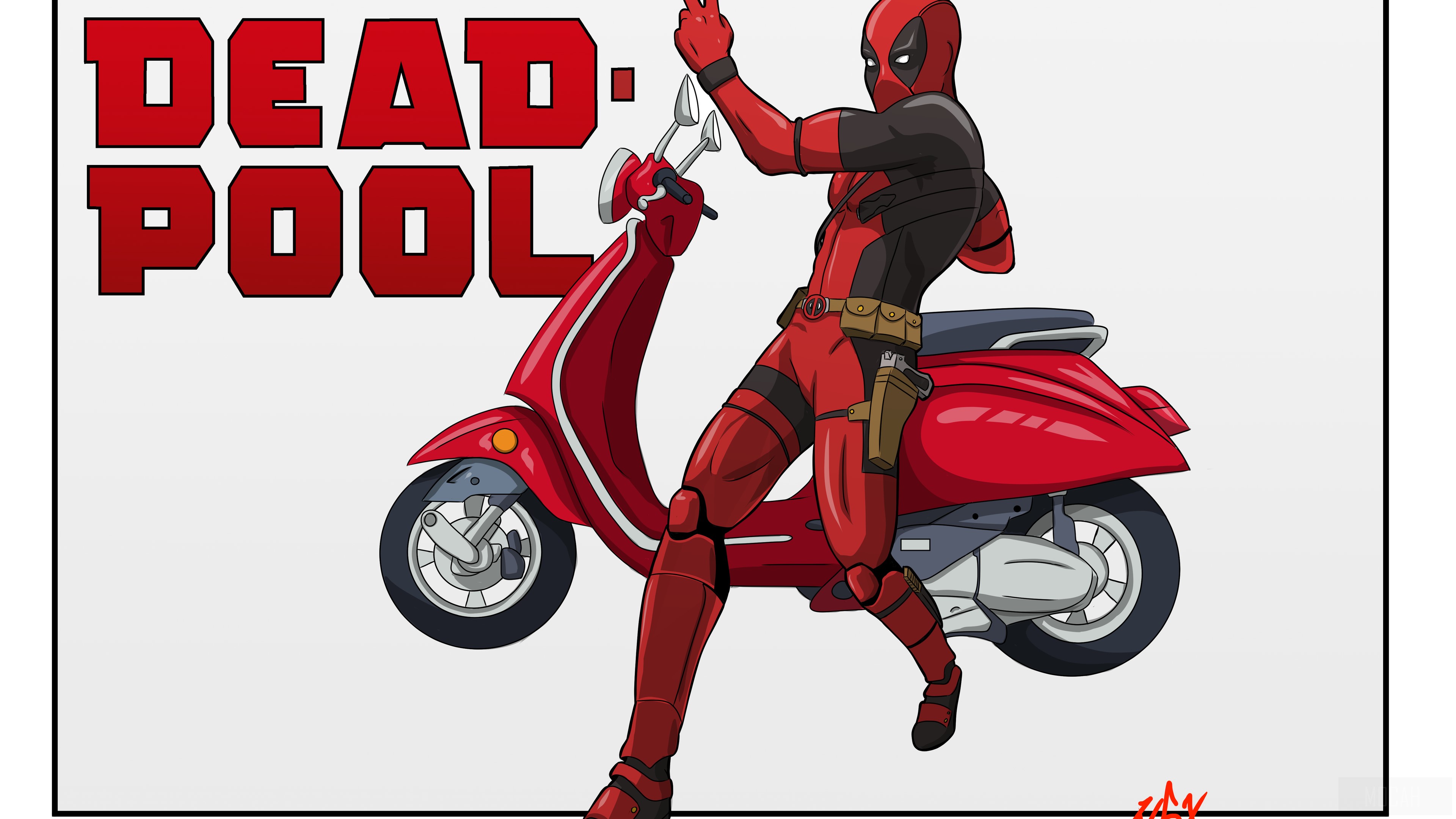 Deadpool on a Scooter HD Wallpaper