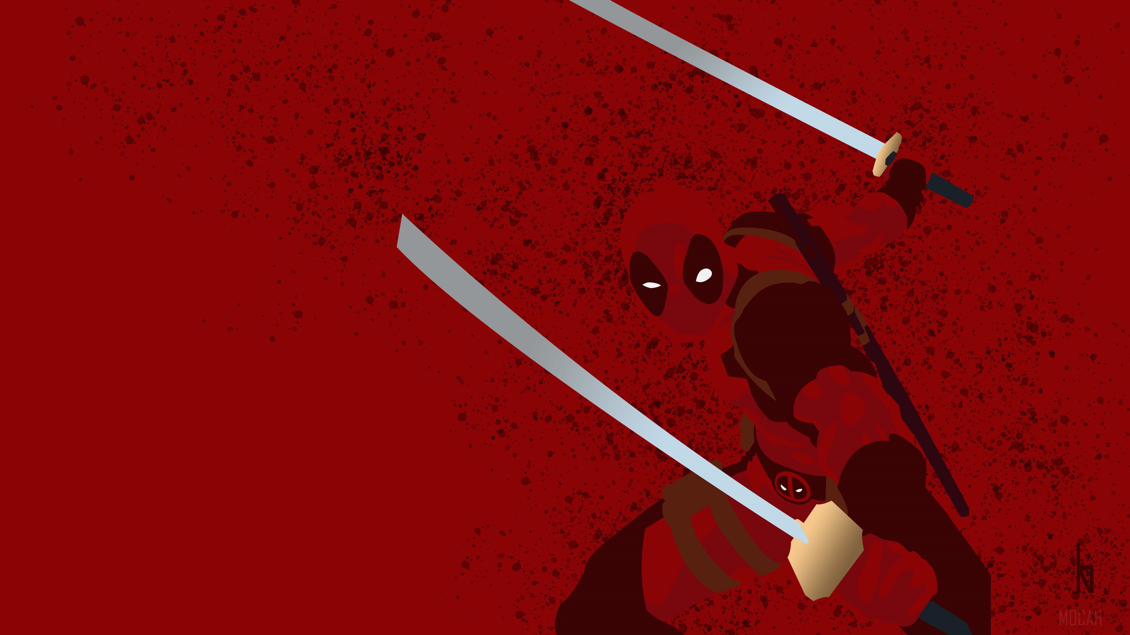 Deadpool with Katanas Minimalist 4K HD Wallpaper