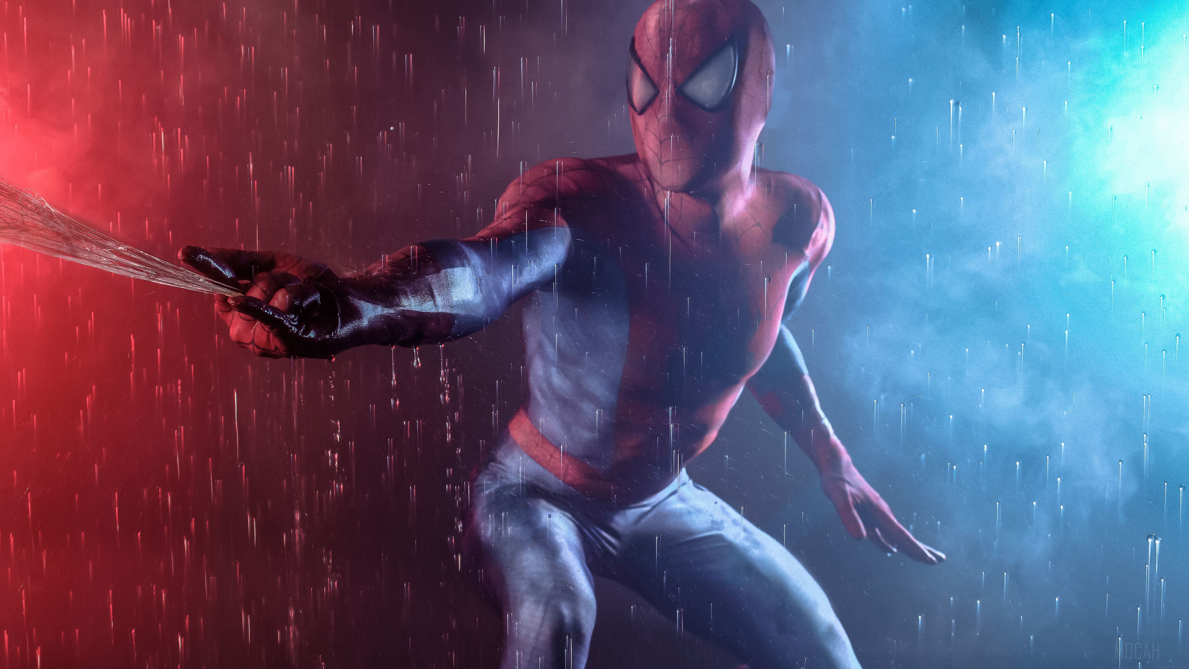 Spiderman Cosplay in Rain 4K HD Wallpaper