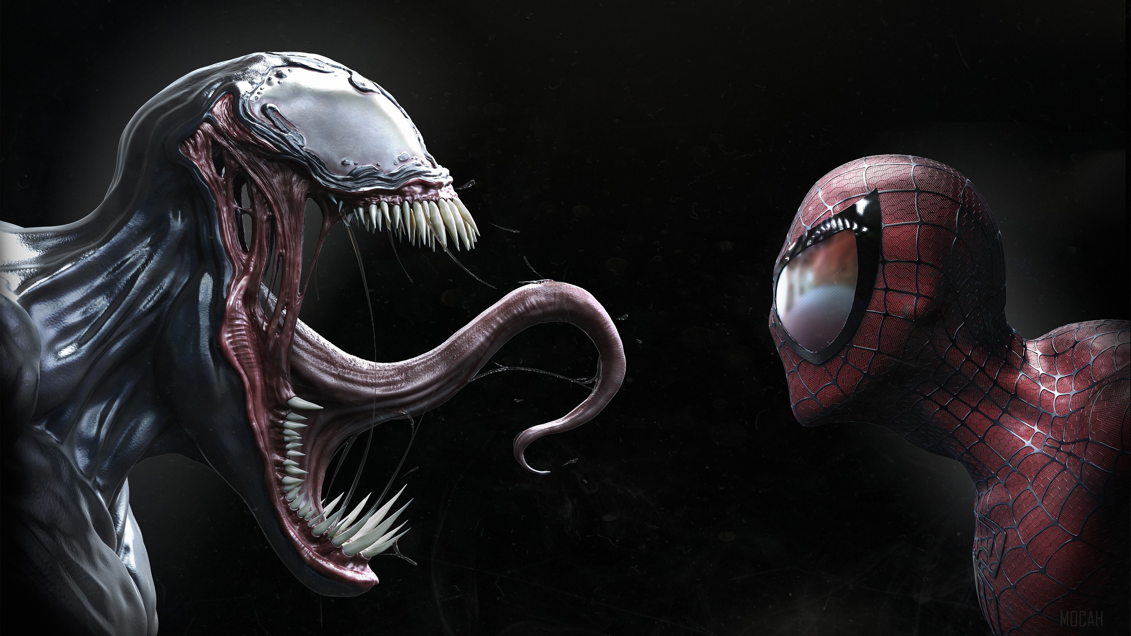 Venom and Spider-Man Faceoff 4K HD Wallpaper