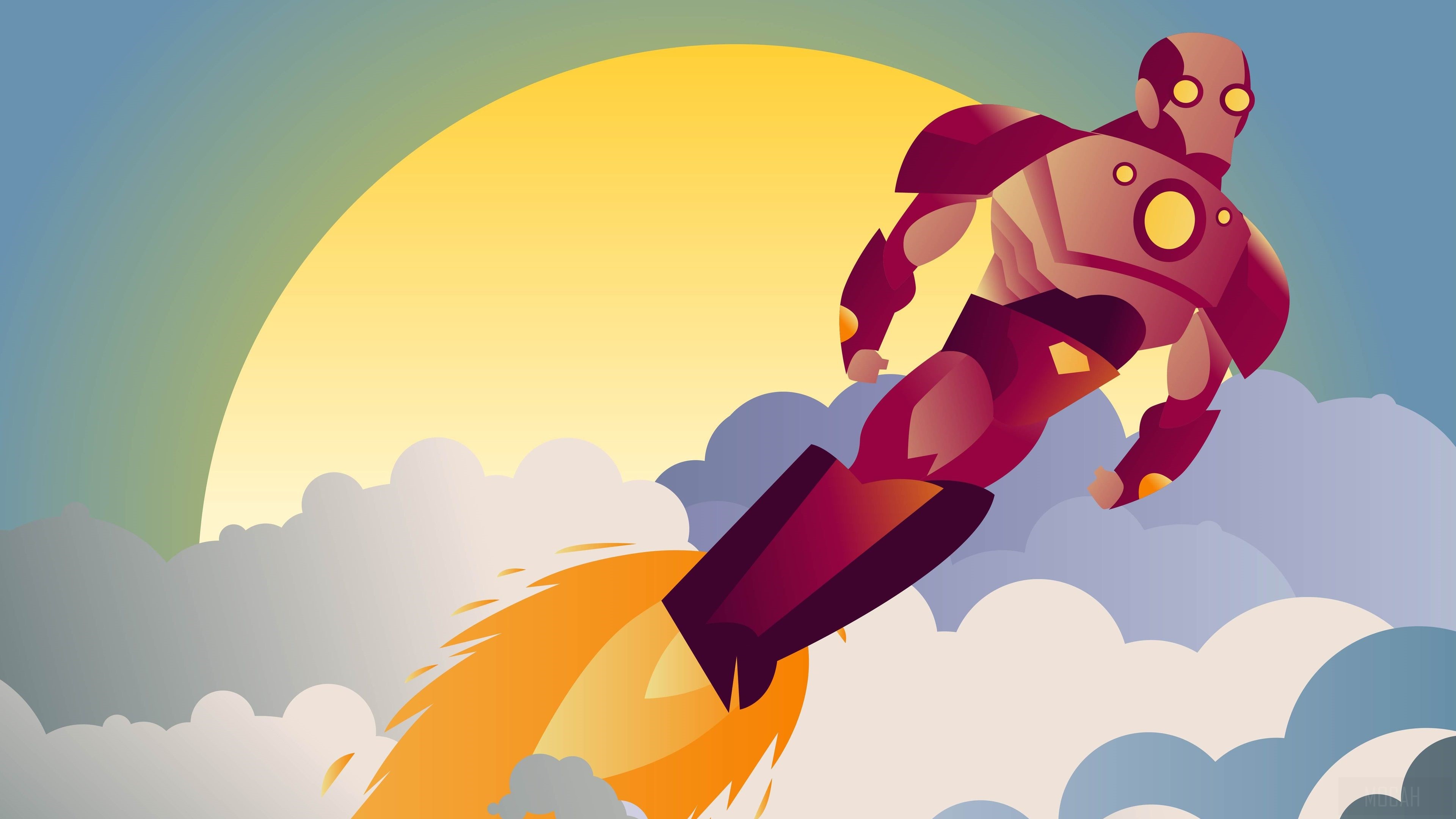 Iron Man flying at sunset with clouds 4K HD Wallpaper