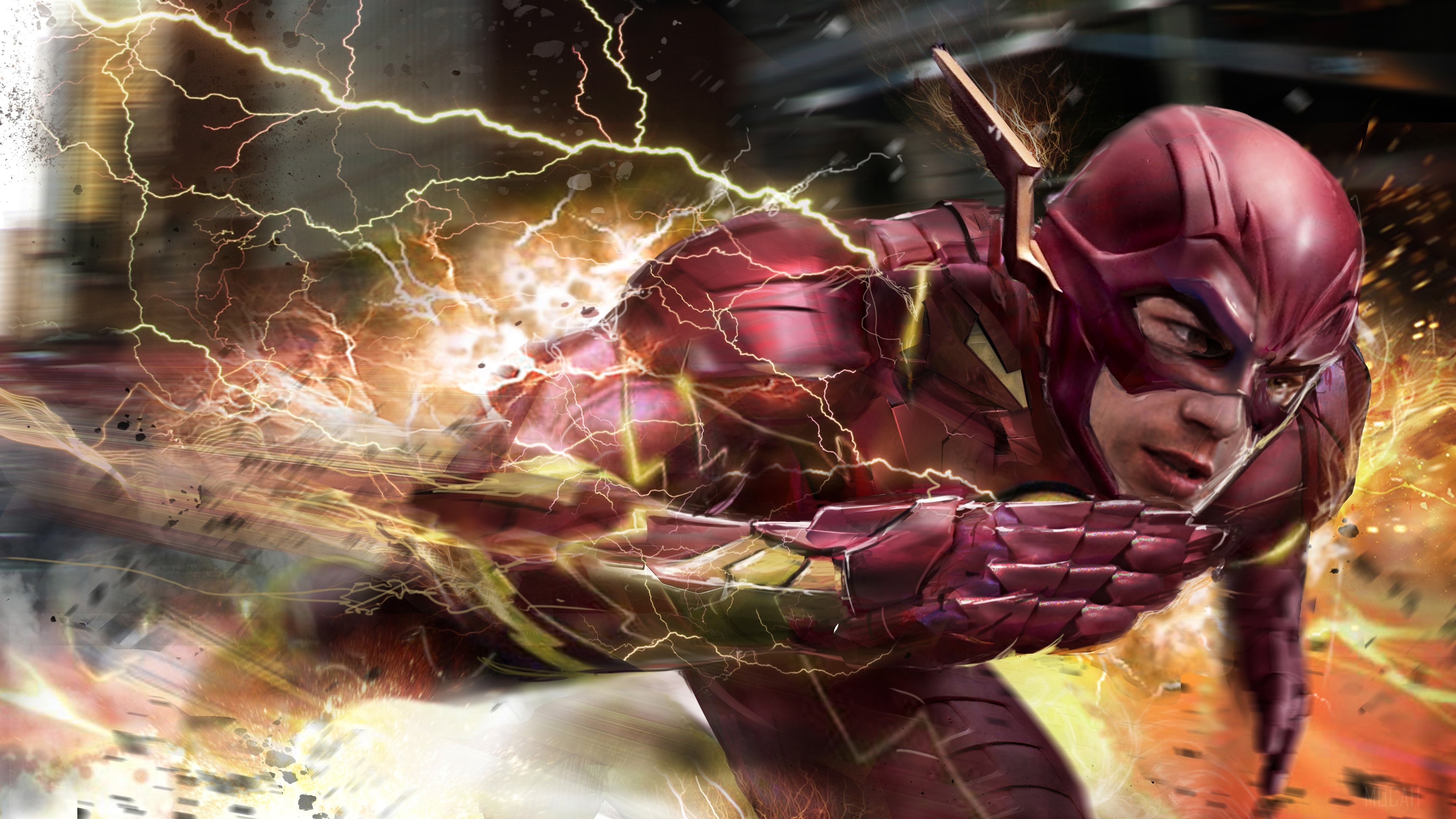The Flash running with lightning 4K HD Wallpaper