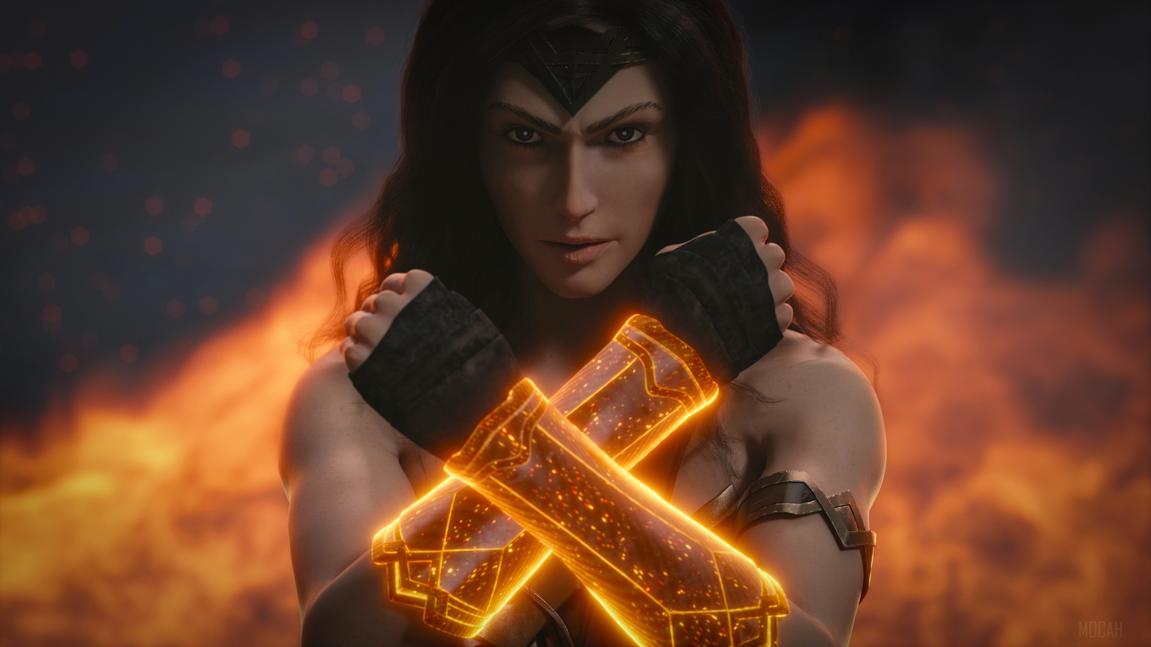 Wonder Woman with glowing bracelets 4K HD Wallpaper