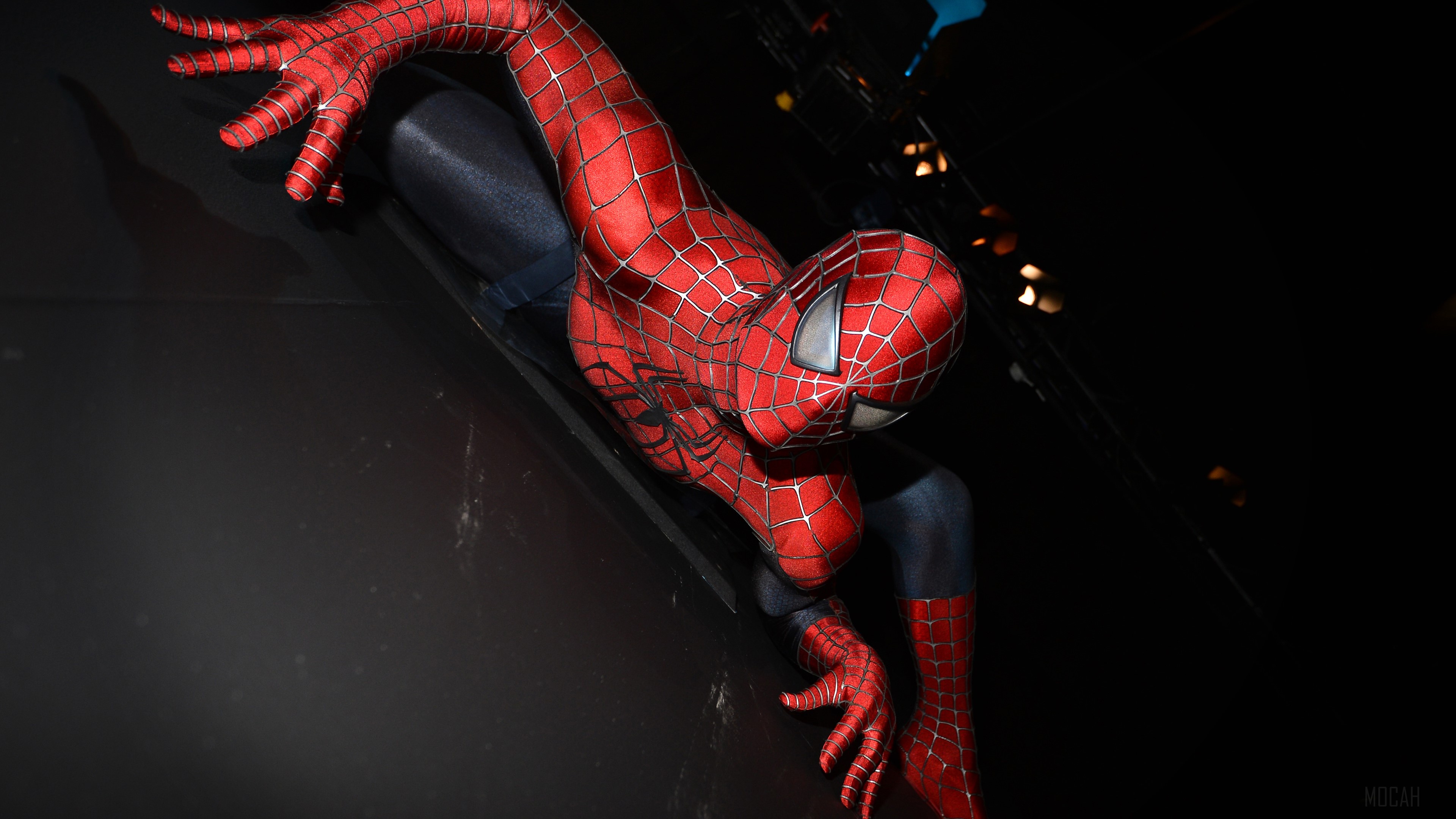Spider-Man crawling on a wall HD Wallpaper