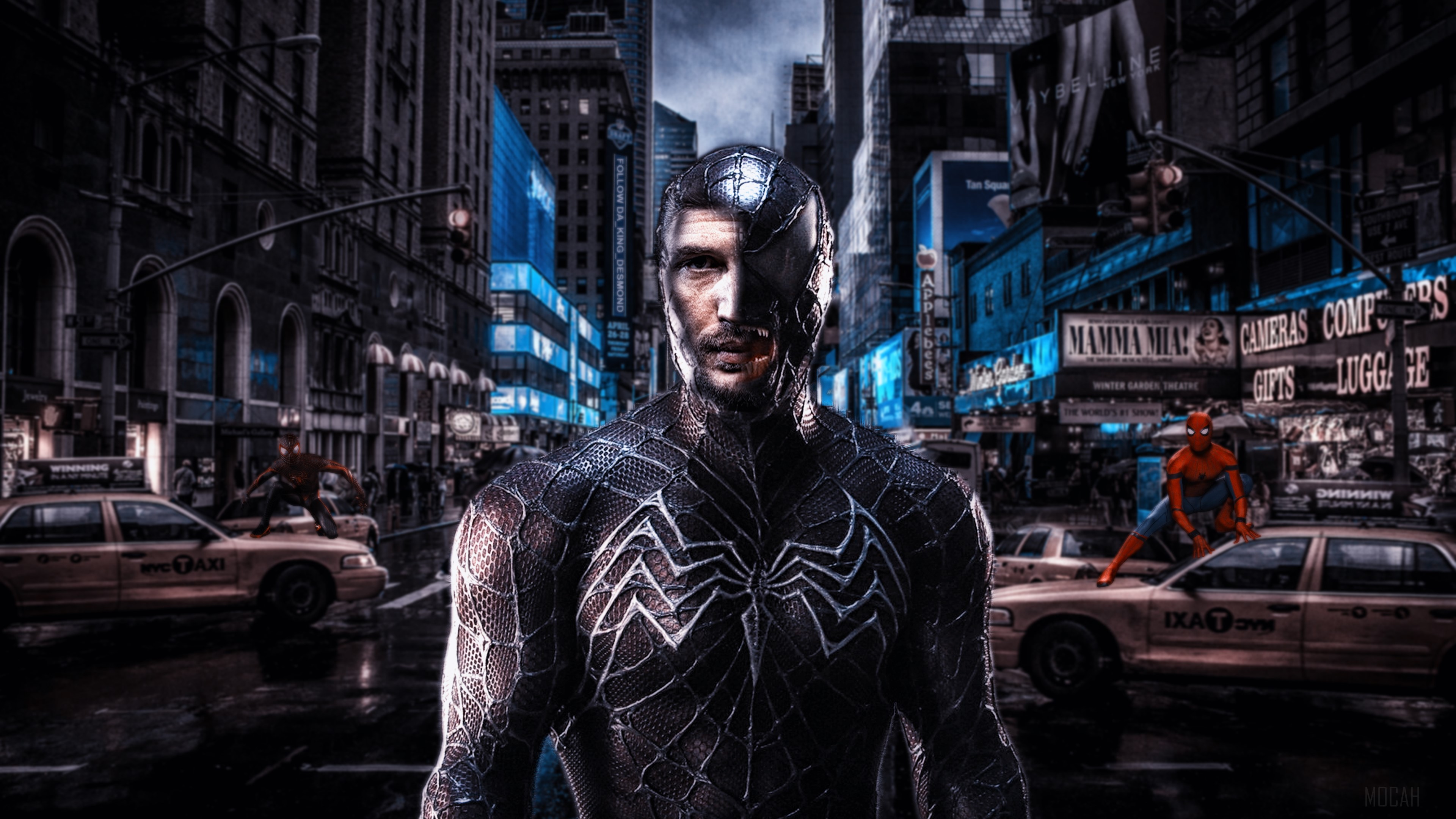 Venom and Spider-Man in Times Square 4K HD Wallpaper
