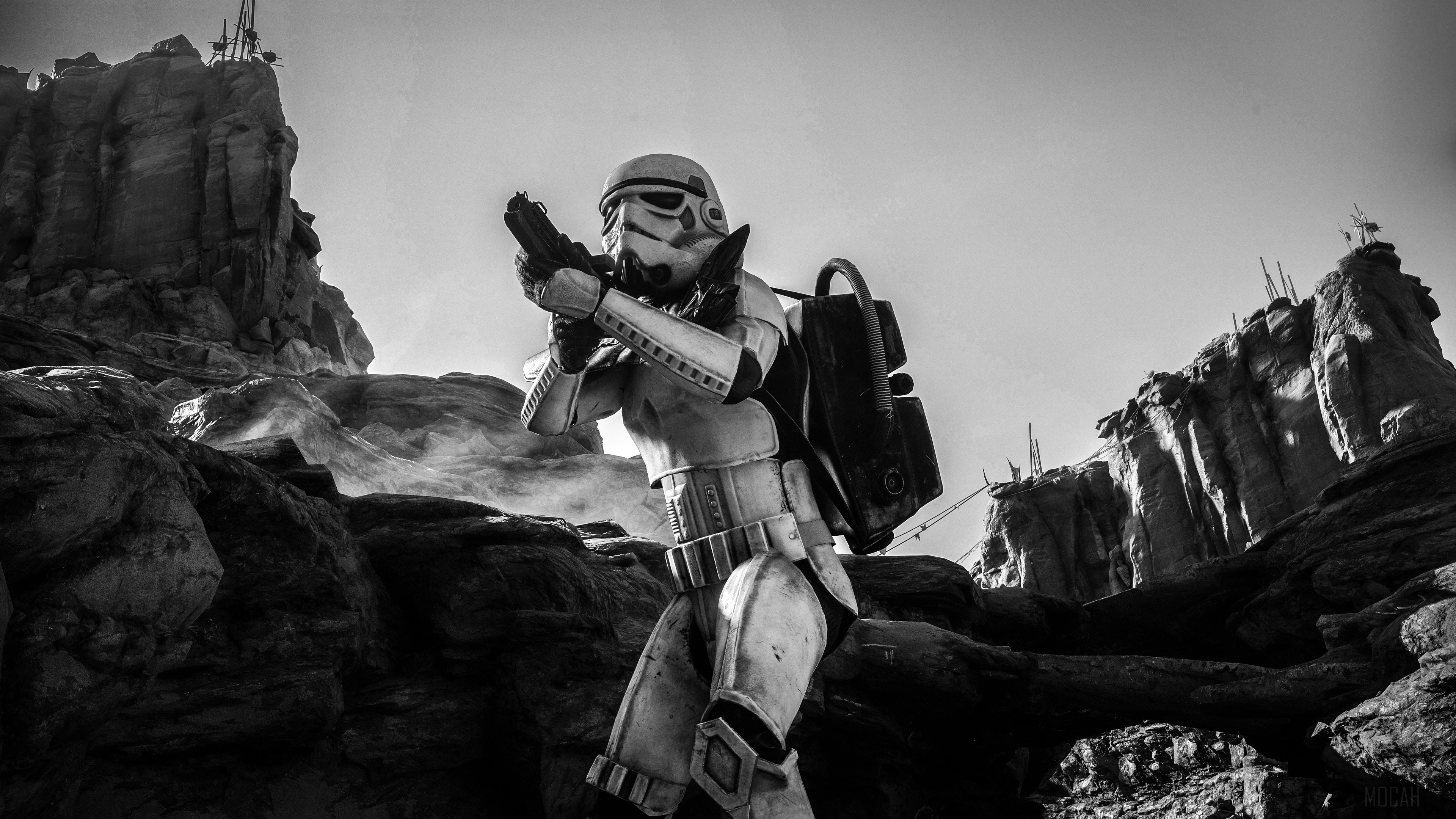 Stormtrooper from Star Wars in rocky terrain 4K HD Wallpaper