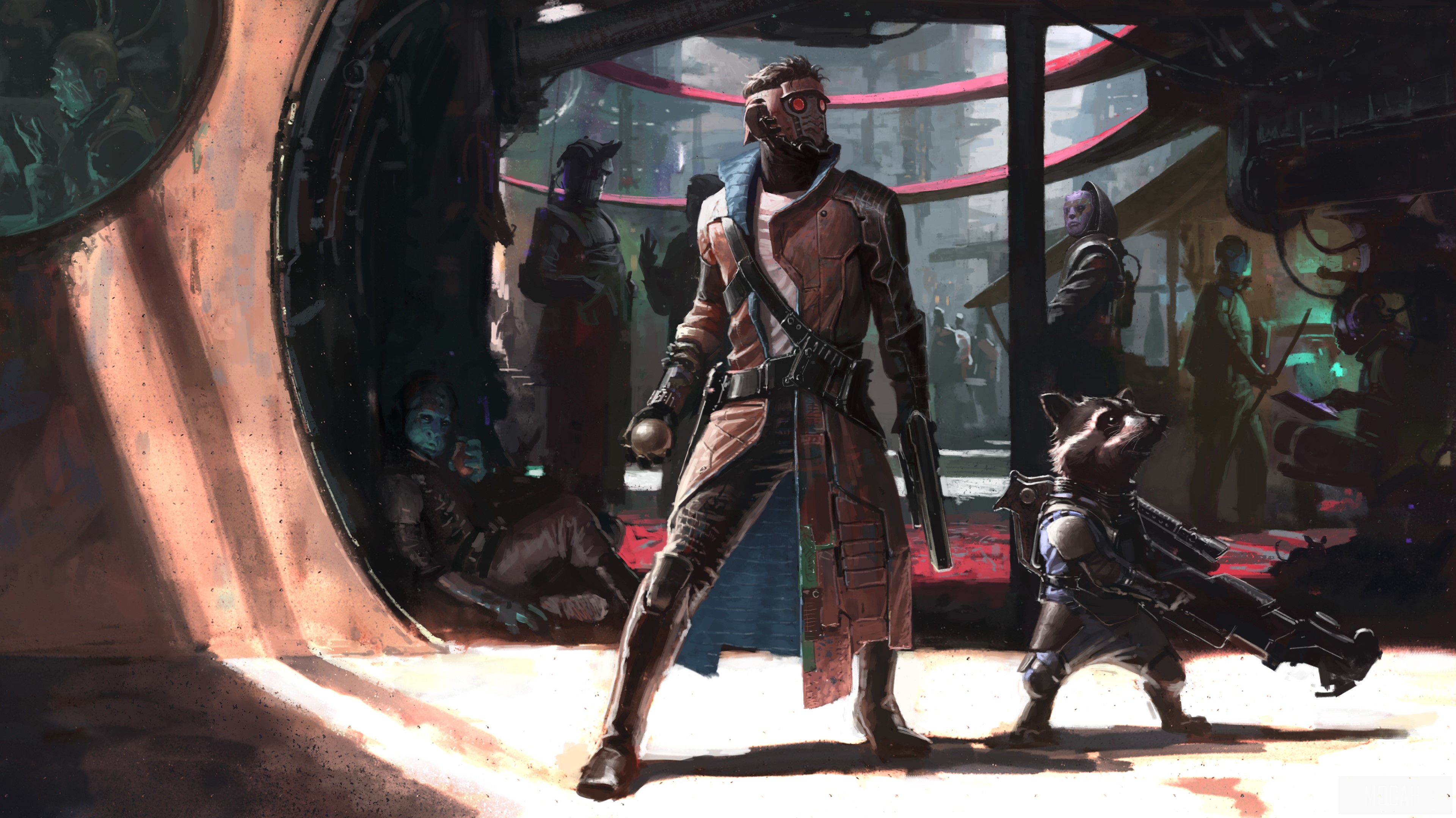 Star-Lord and Rocket from Guardians of the Galaxy Artwork 4K HD Wallpaper