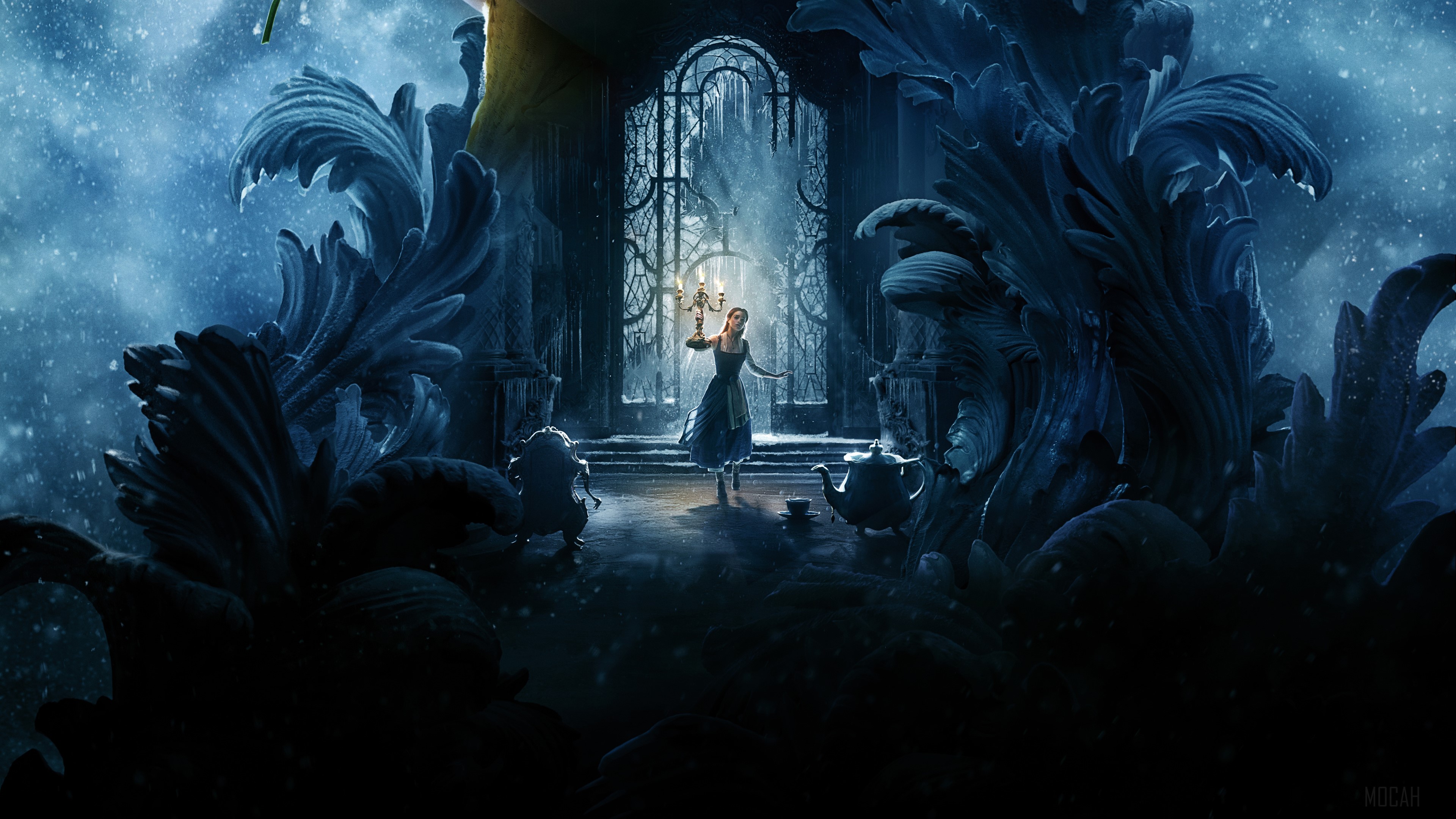 Belle from Beauty and the Beast in a castle 4K HD Wallpaper