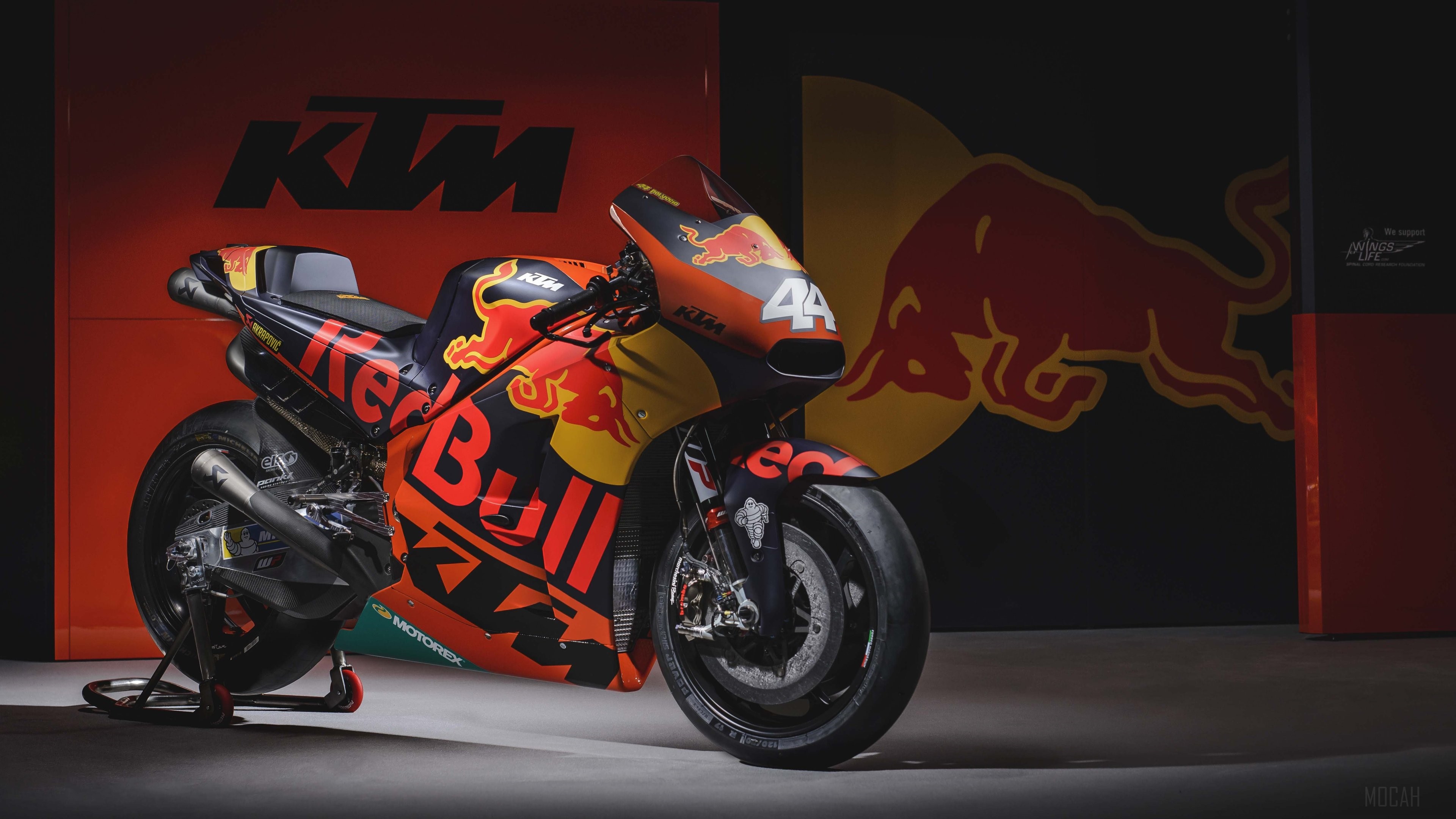 KTM RC16 MotoGP Motorcycle with Red Bull Livery HD Wallpaper