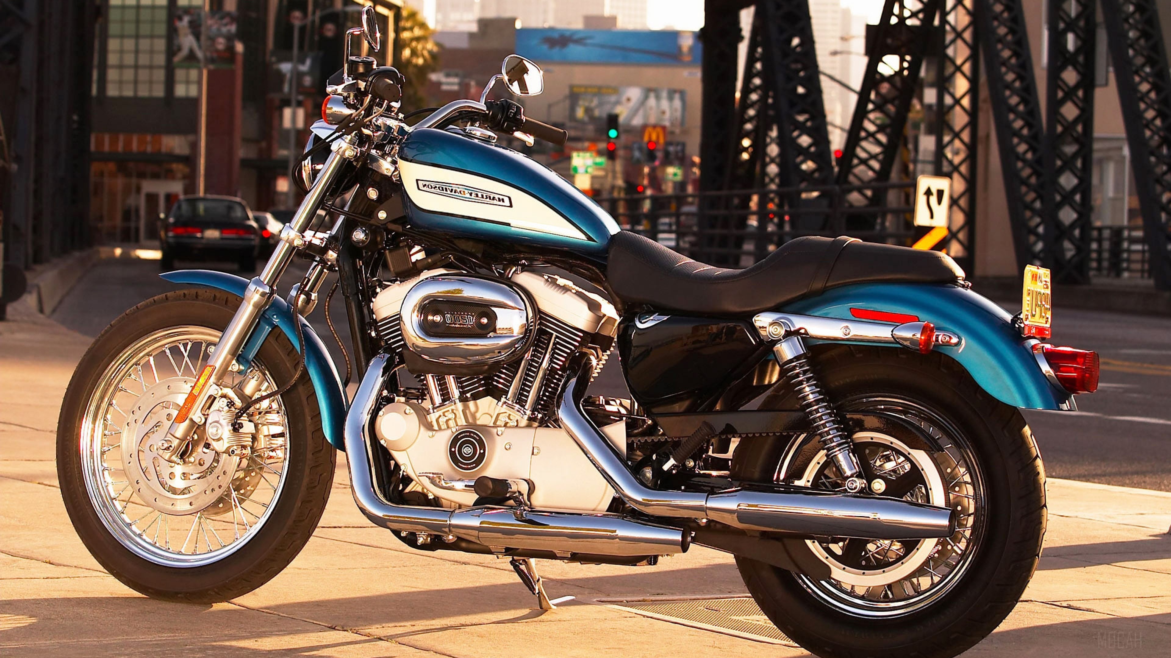 Harley Davidson Motorcycle on City Bridge 4K HD Wallpaper