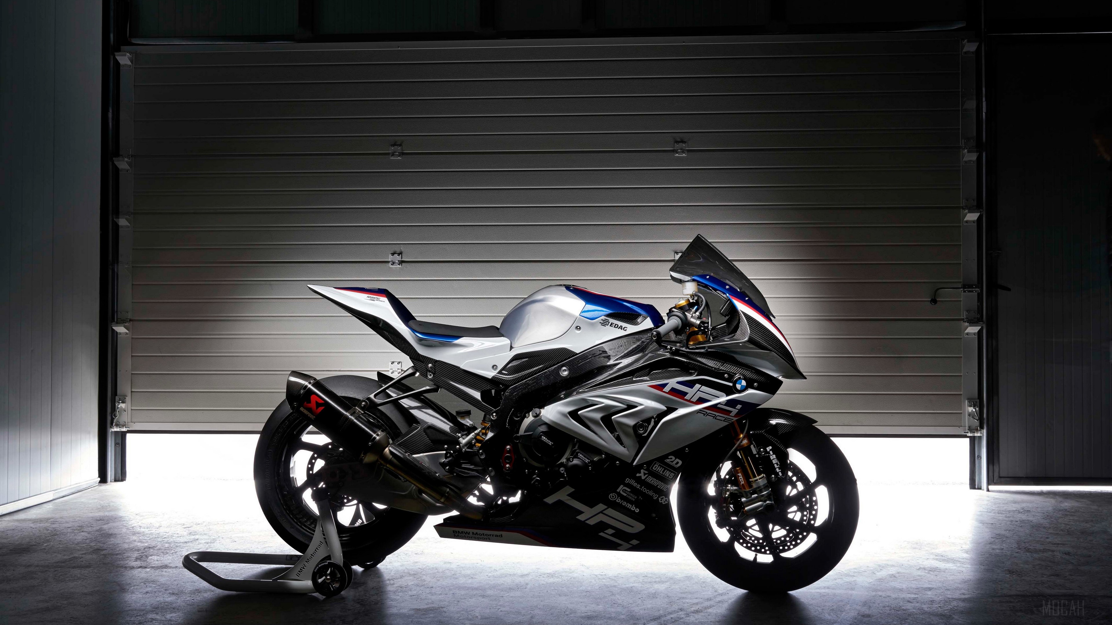 BMW HP4 Race Motorcycle in Garage HD Wallpaper