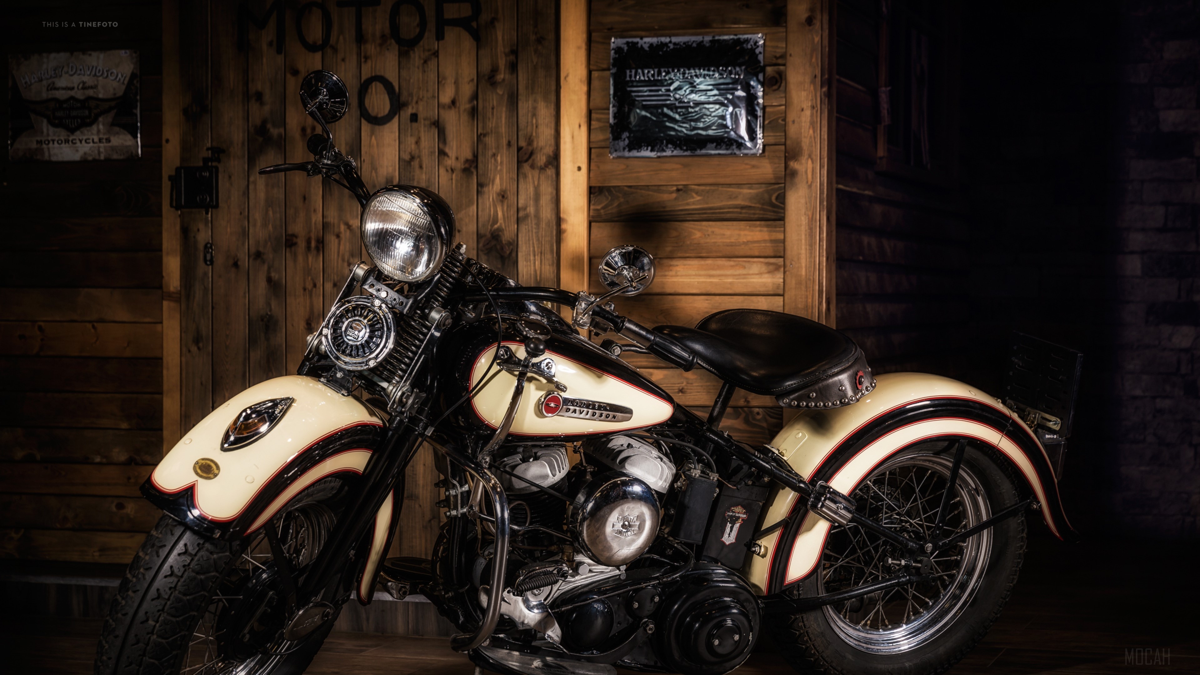 Harley Davidson motorcycle in a garage HD Wallpaper
