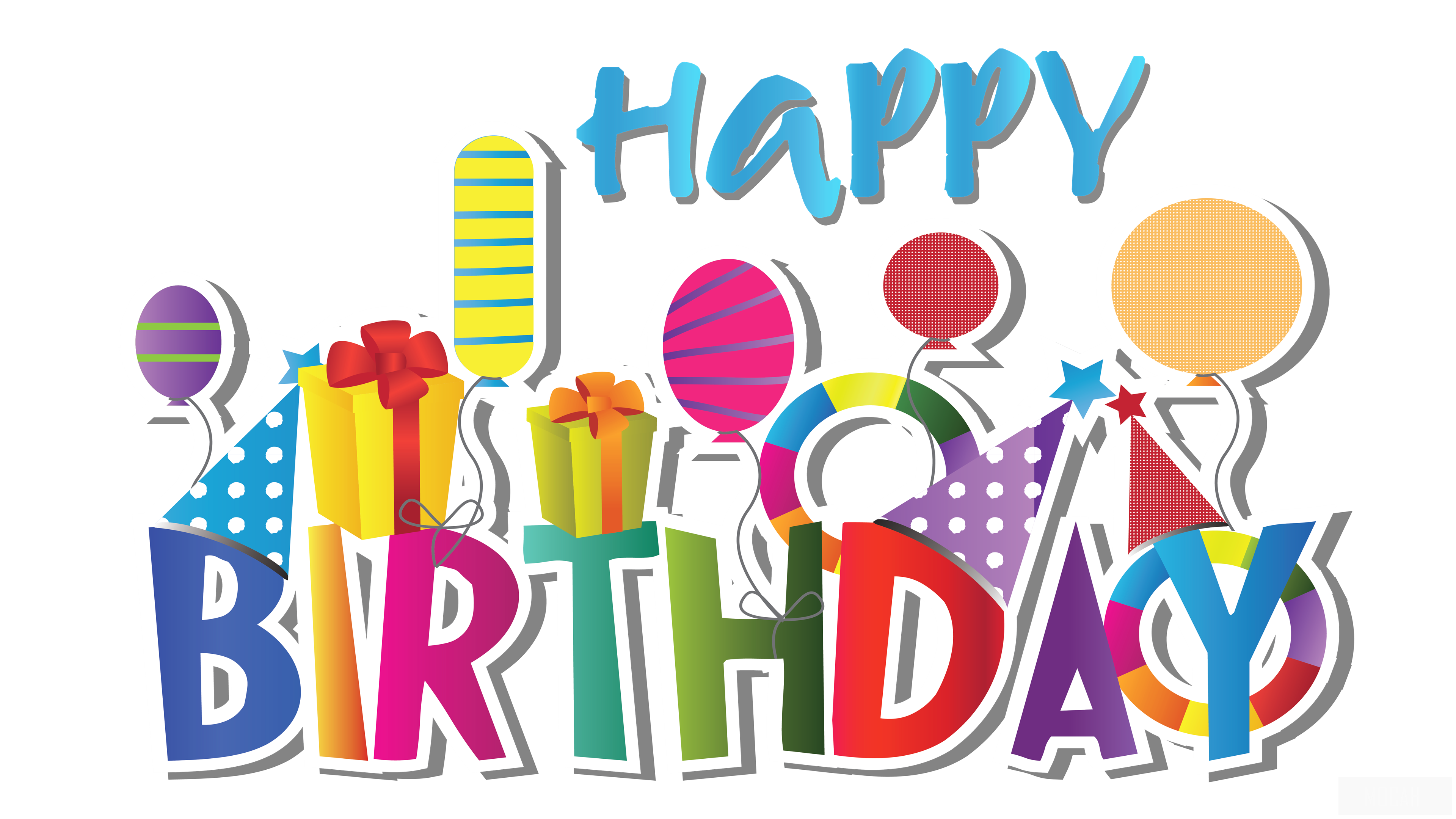 Happy Birthday colorful text and decorations HD Wallpaper