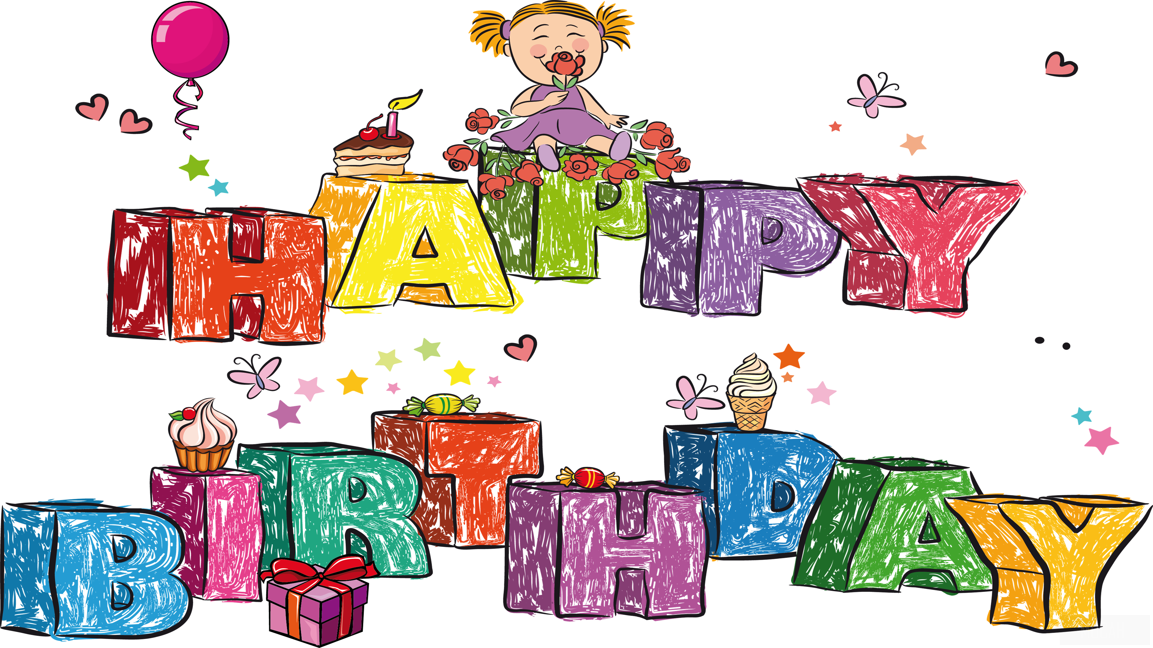 Happy Birthday text with decorations HD Wallpaper