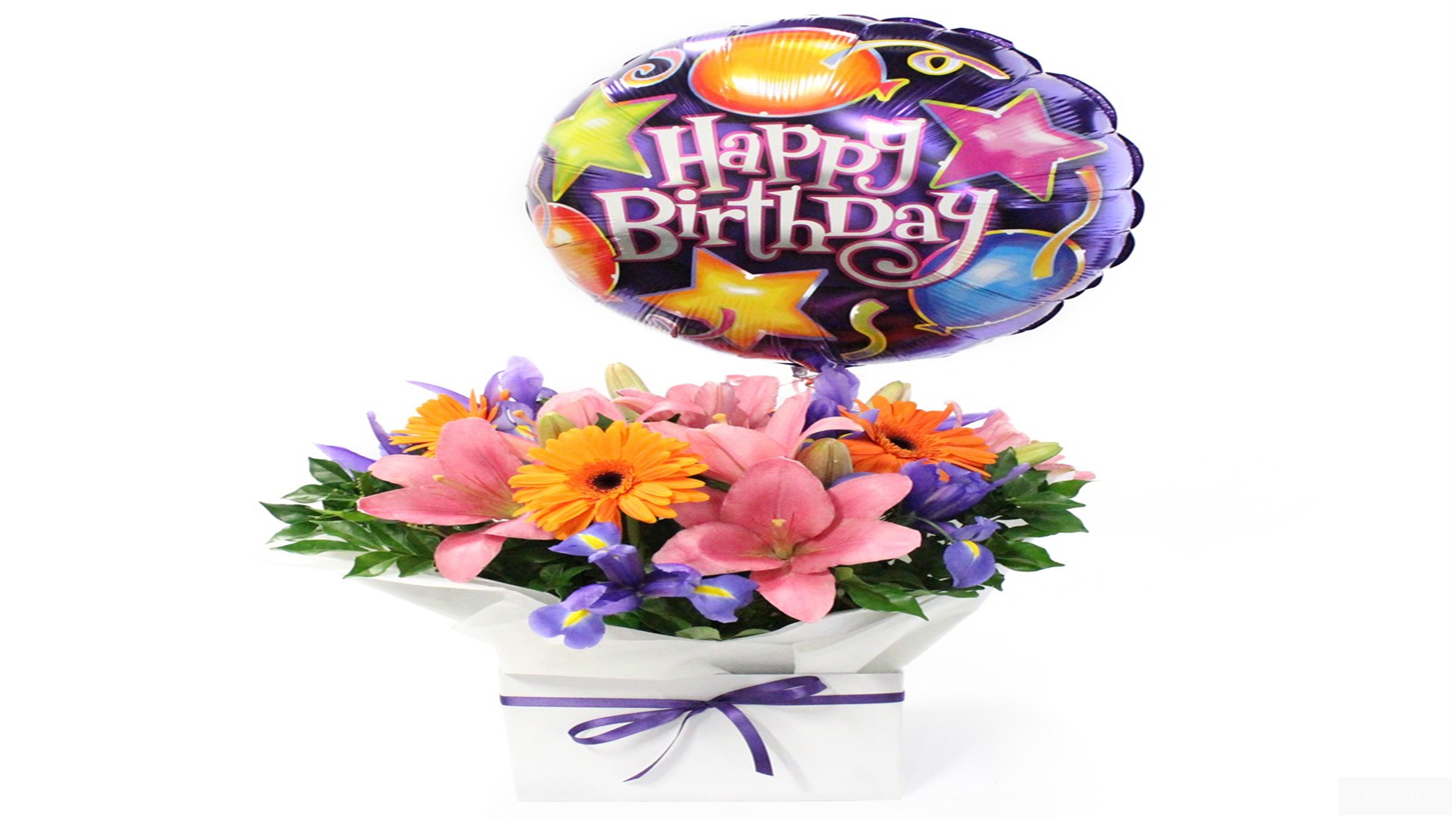 Happy Birthday Balloon with Flower Arrangement HD Wallpaper