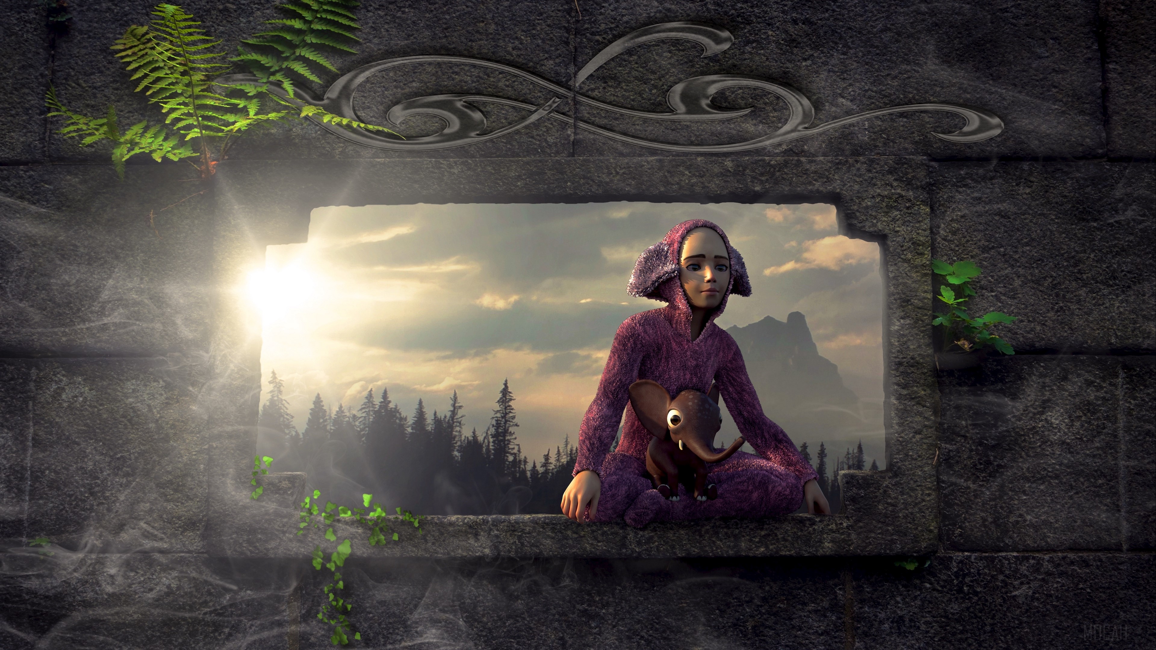 Child in costume with elephant, fantasy 4K HD Wallpaper