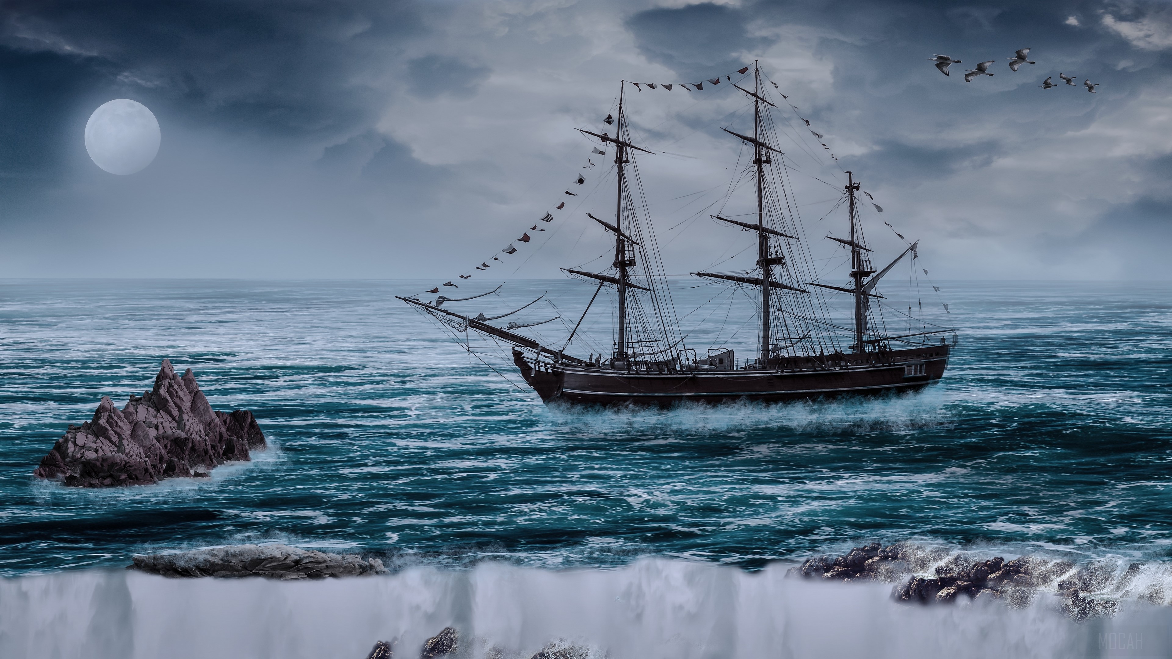 Sailboat on the sea near cliffs HD Wallpaper