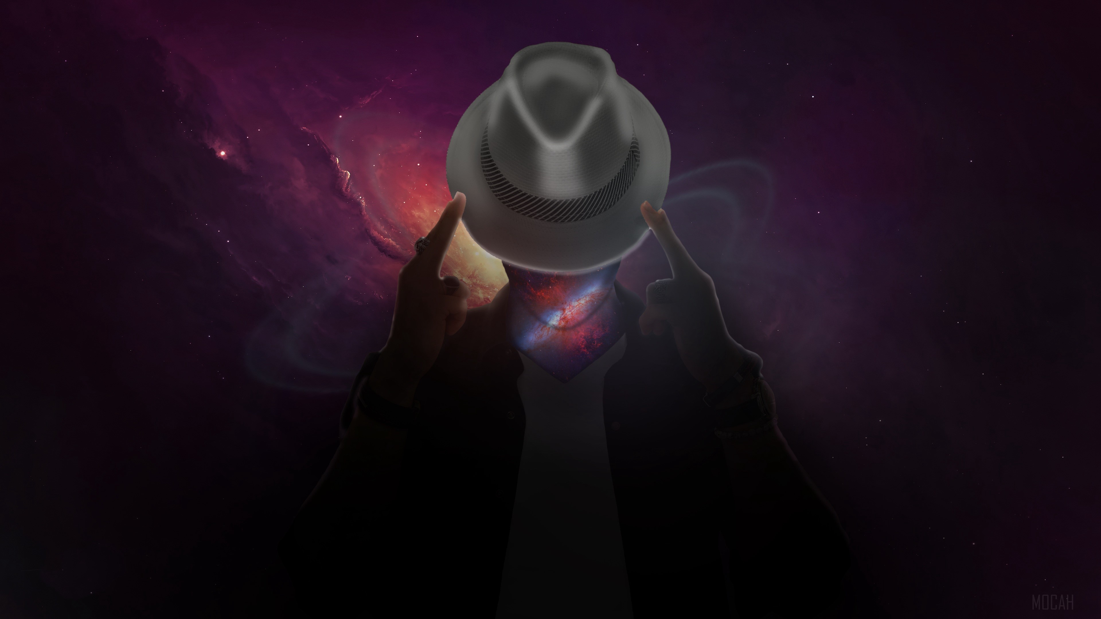 Man with a hat in space HD Wallpaper