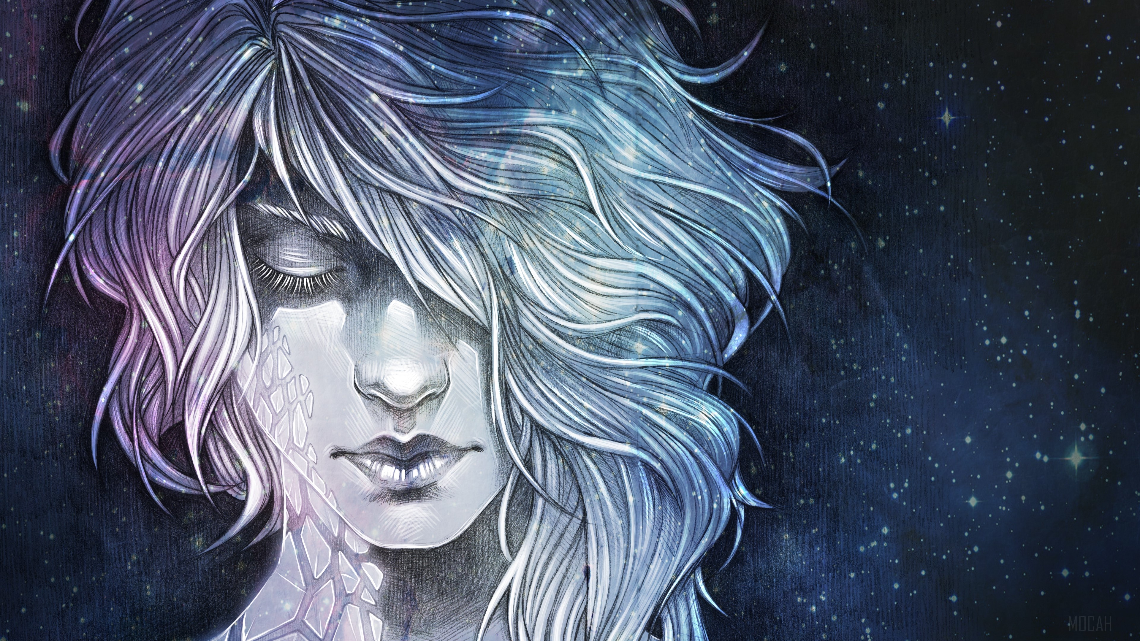 Girl's face in space 4K HD Wallpaper