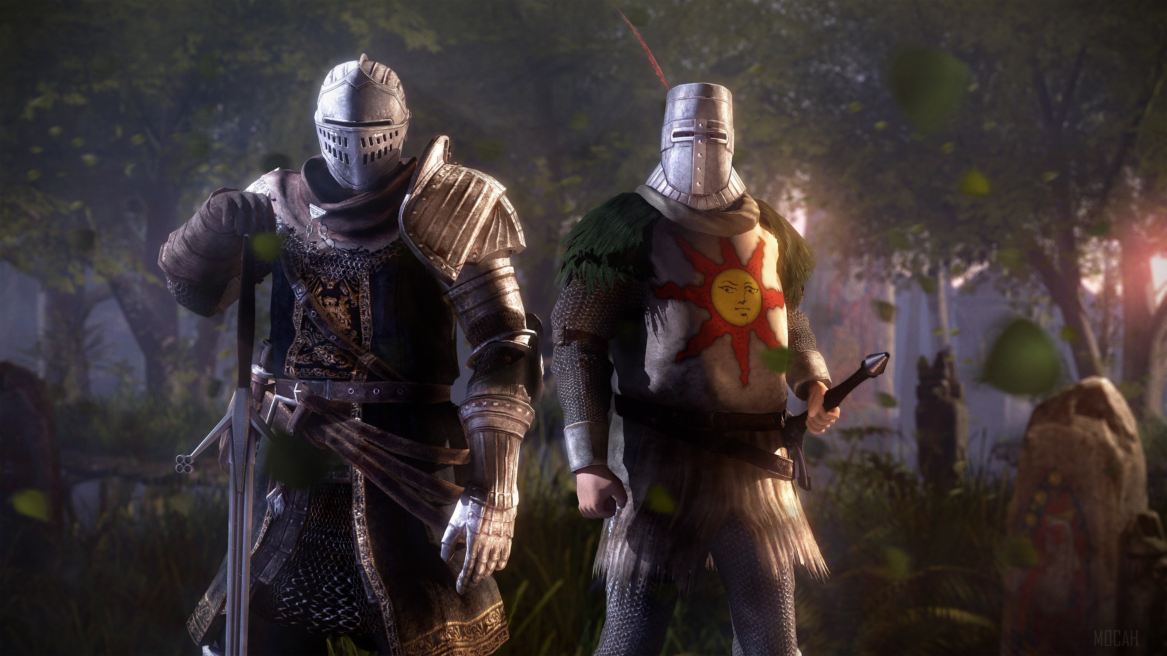 Two knights from Dark Souls in a forest 4K HD Wallpaper