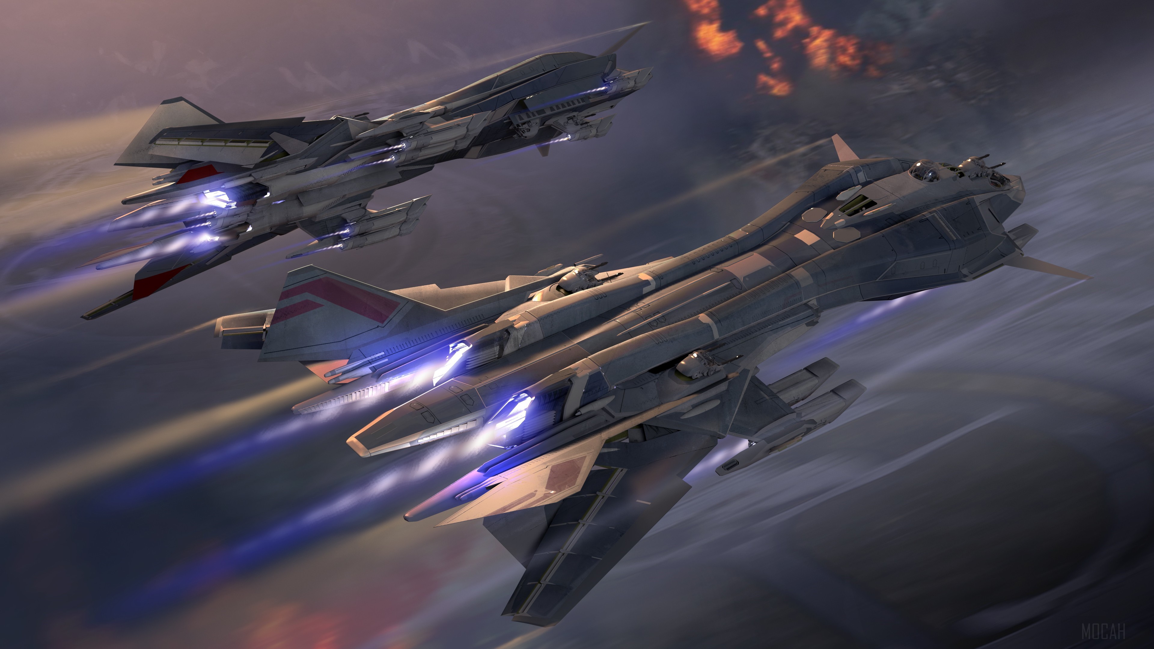 Two Star Citizen ships flying through clouds HD Wallpaper