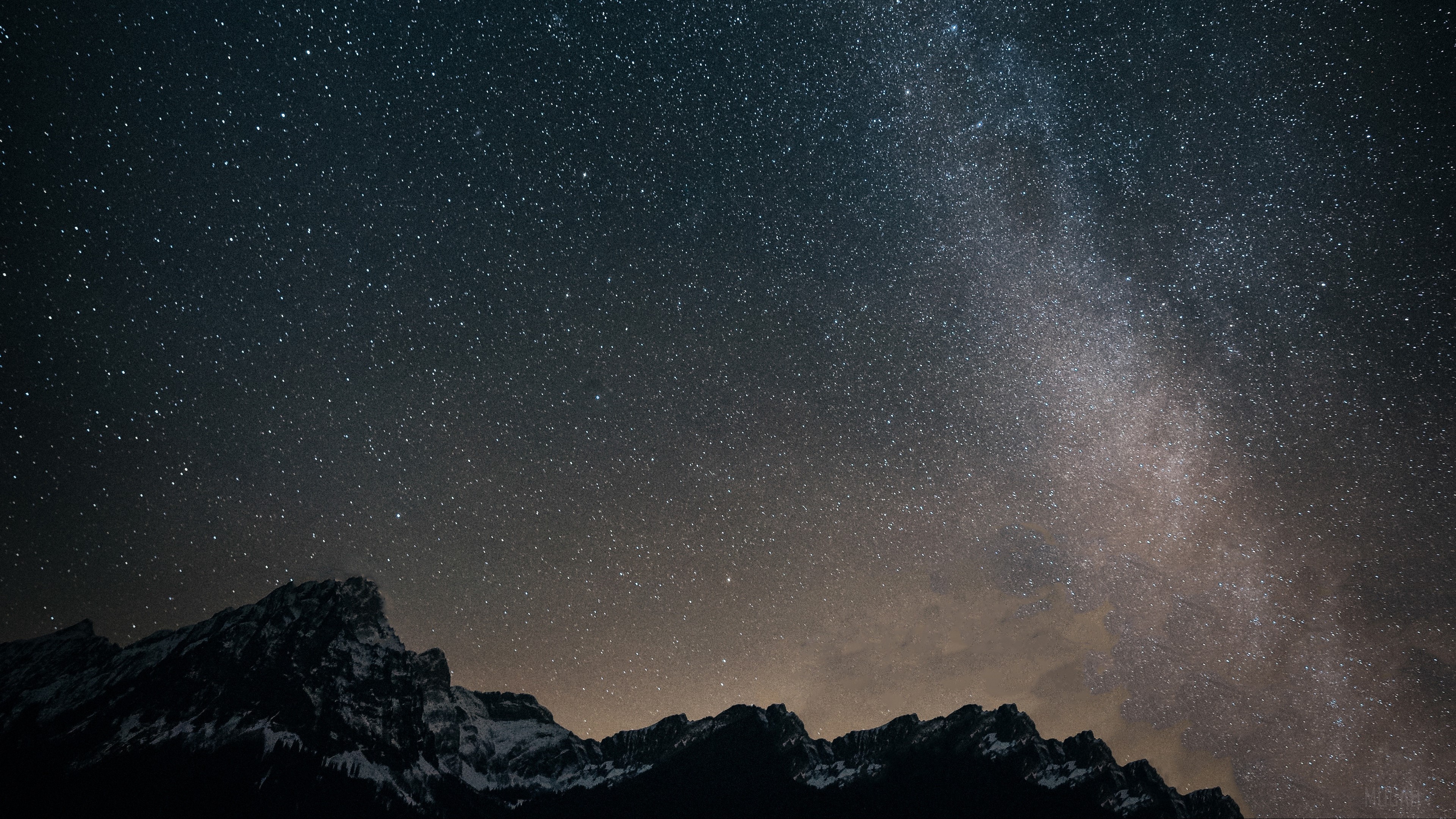 Starry sky over mountains with Milky Way 4K HD Wallpaper