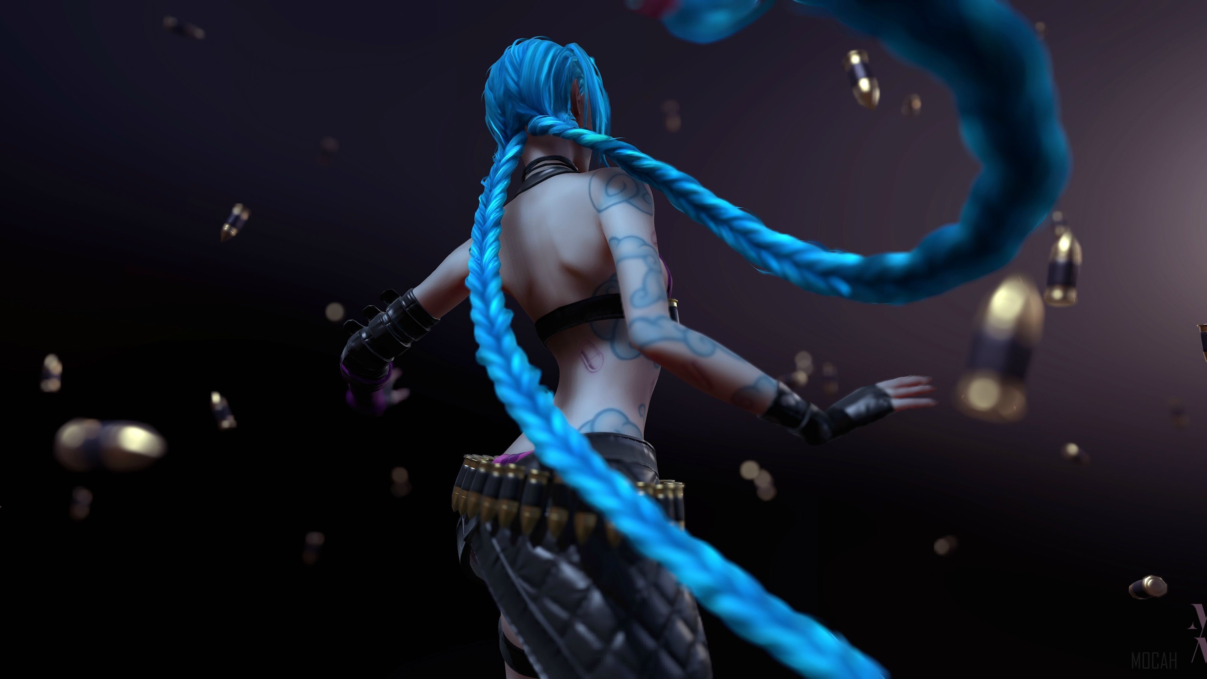 Jinx from League of Legends with blue hair in 4K HD Wallpaper