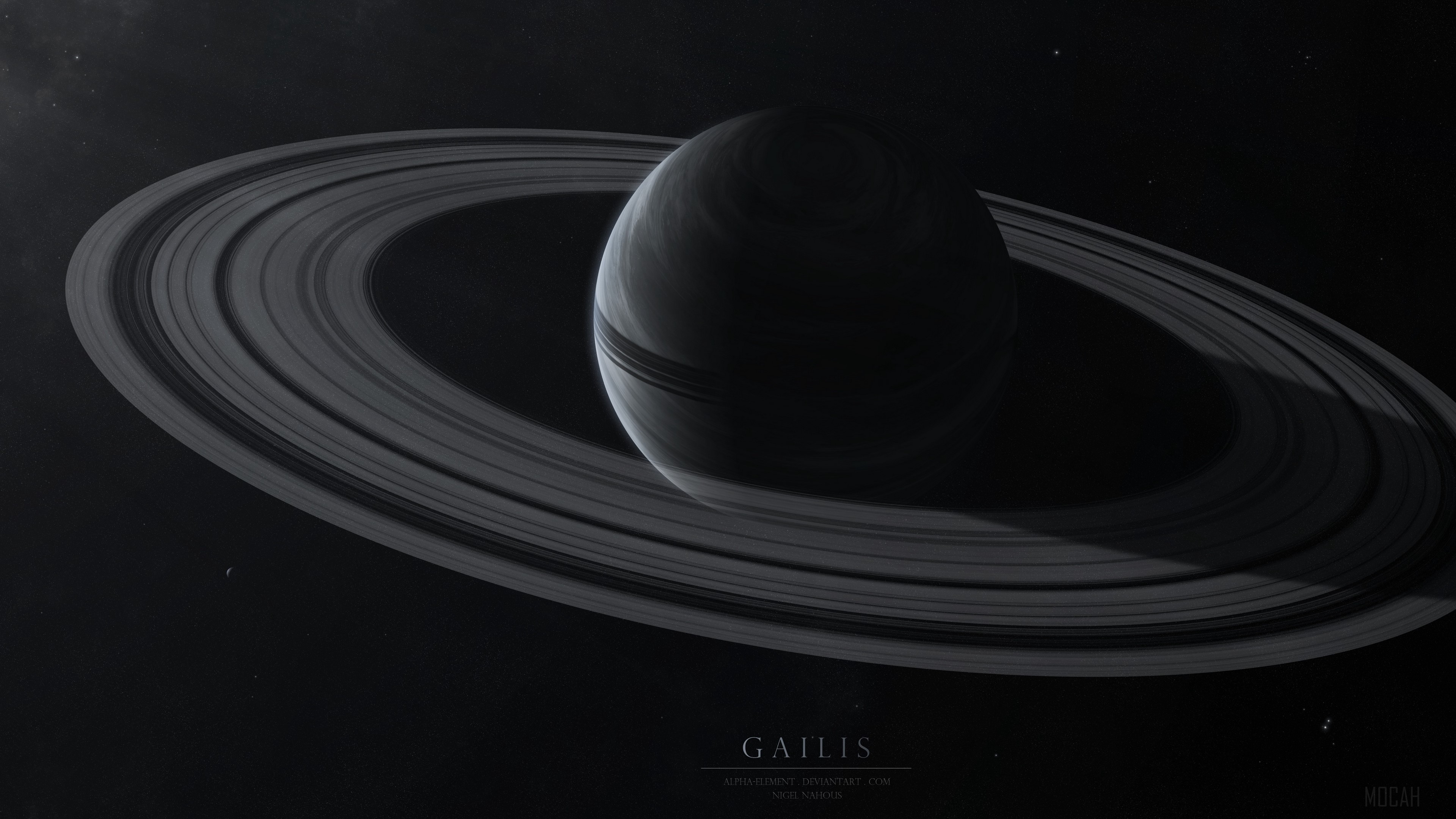 Gailis planet with rings and stars 4K HD Wallpaper