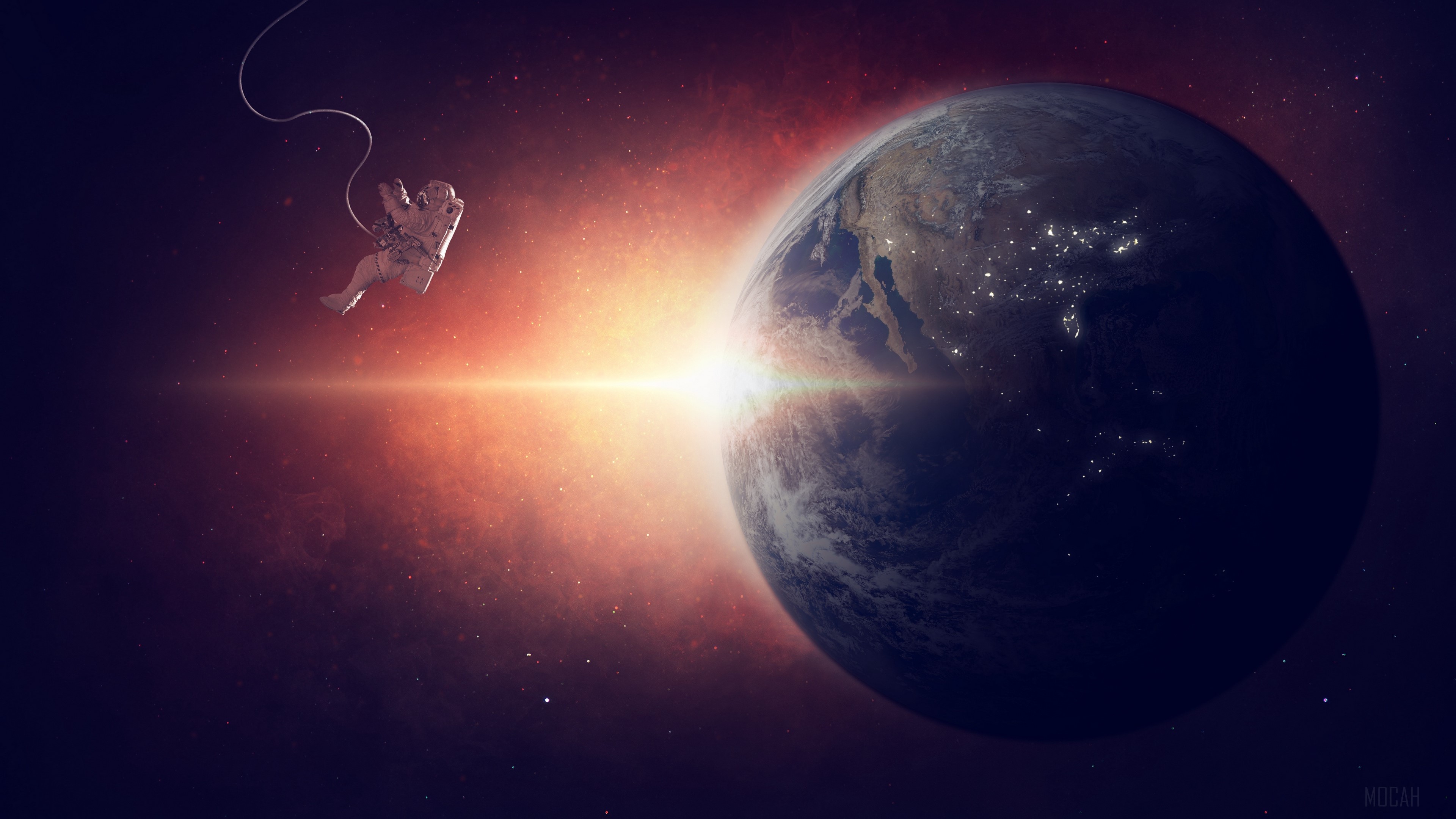 Astronaut floating in space near Earth HD Wallpaper