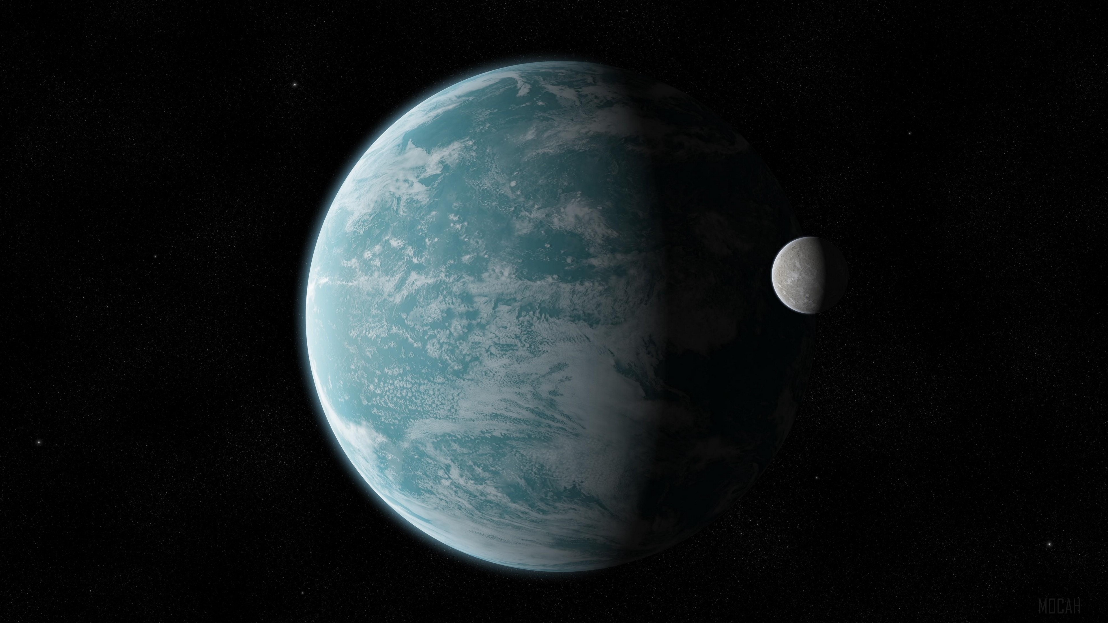 Planet and Moon in Space with Stars 4K HD Wallpaper