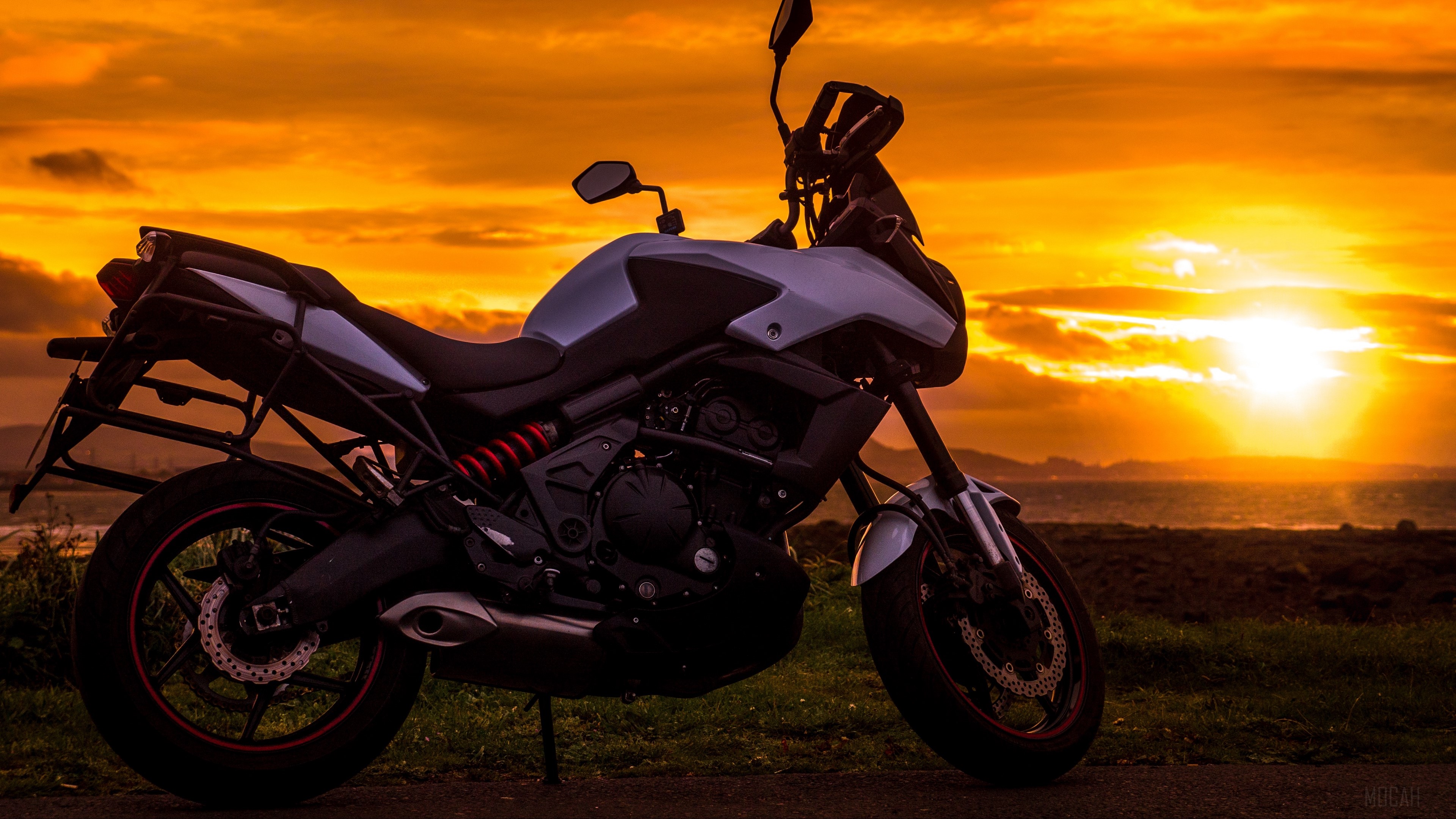 Motorcycle at sunset 4K HD Wallpaper