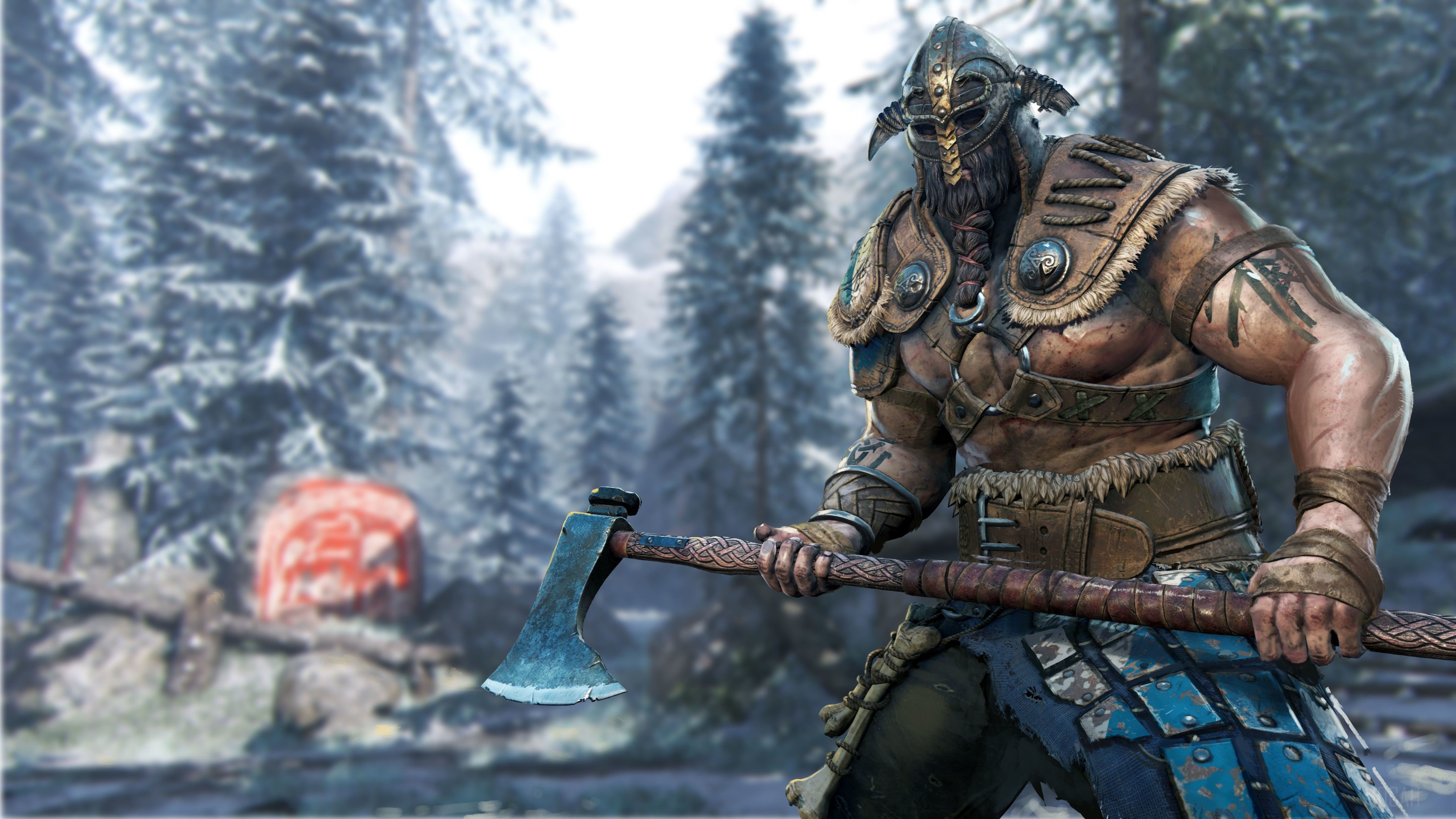 Raider from For Honor holding an axe in a forest HD Wallpaper