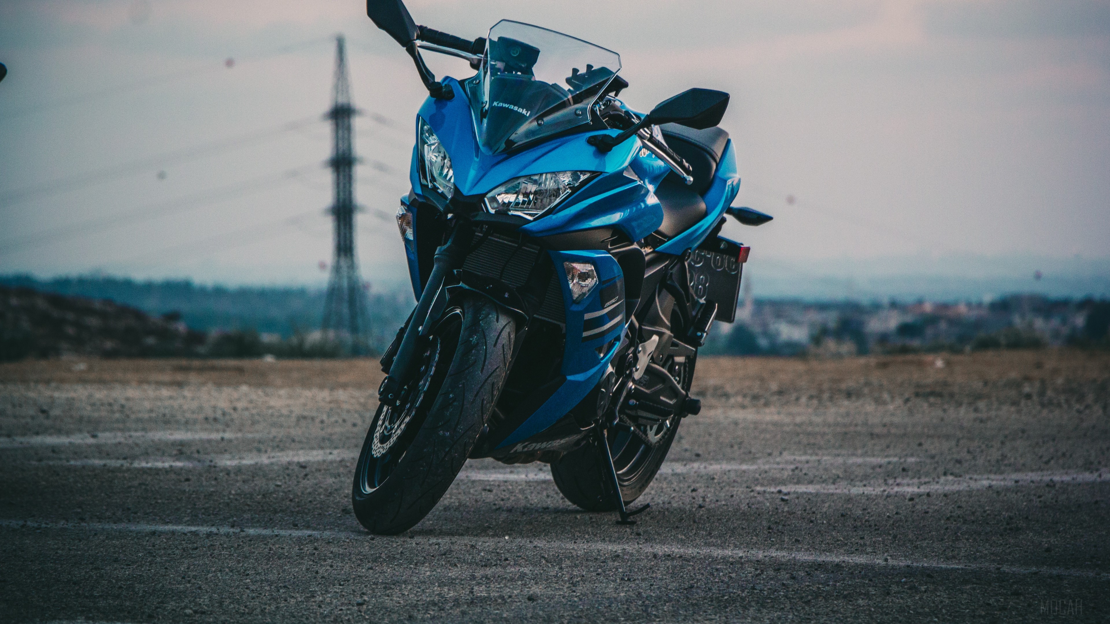 Blue Kawasaki Ninja motorcycle 4K HD Wallpaper