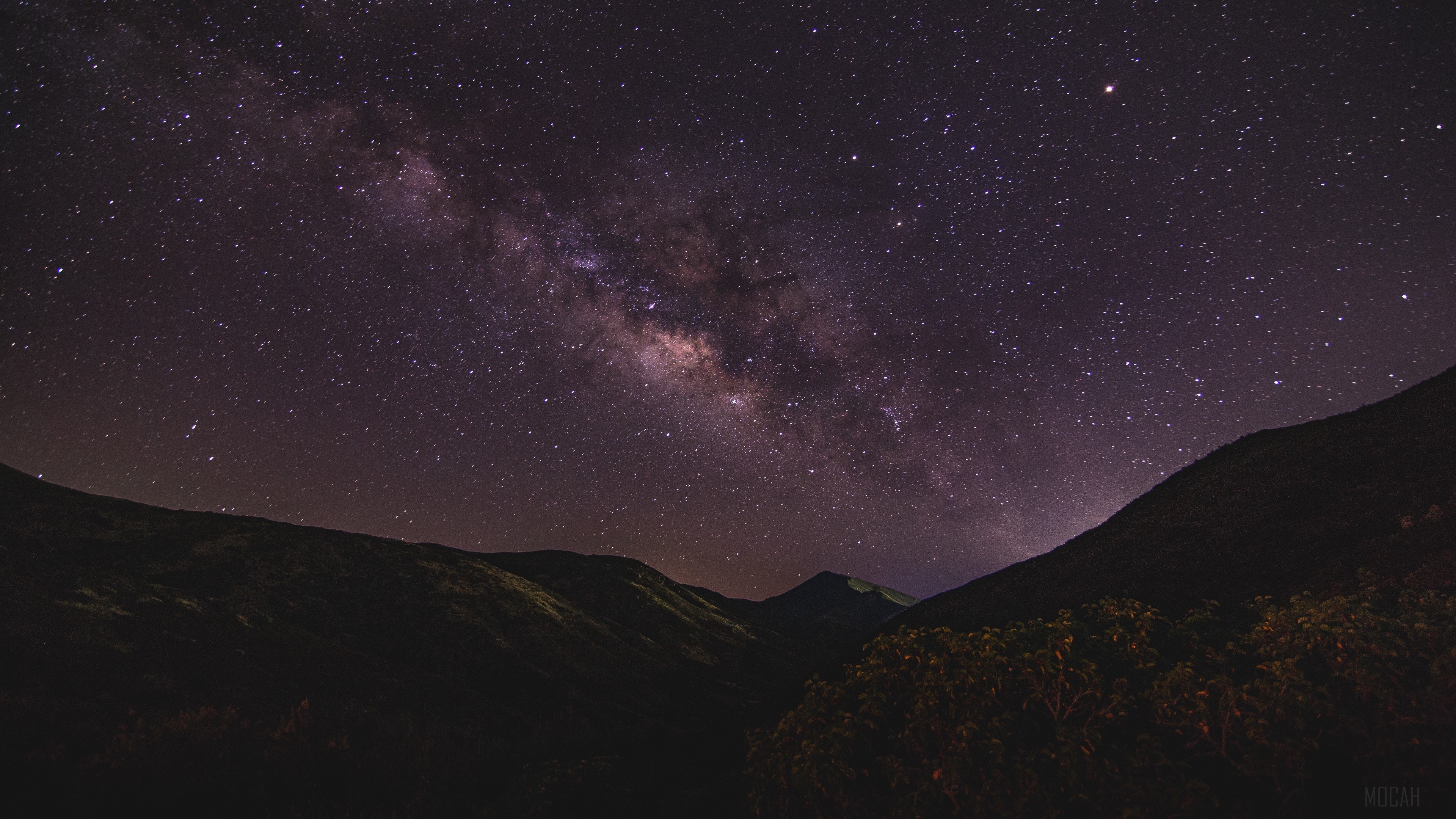 Milky Way over mountains at night HD Wallpaper