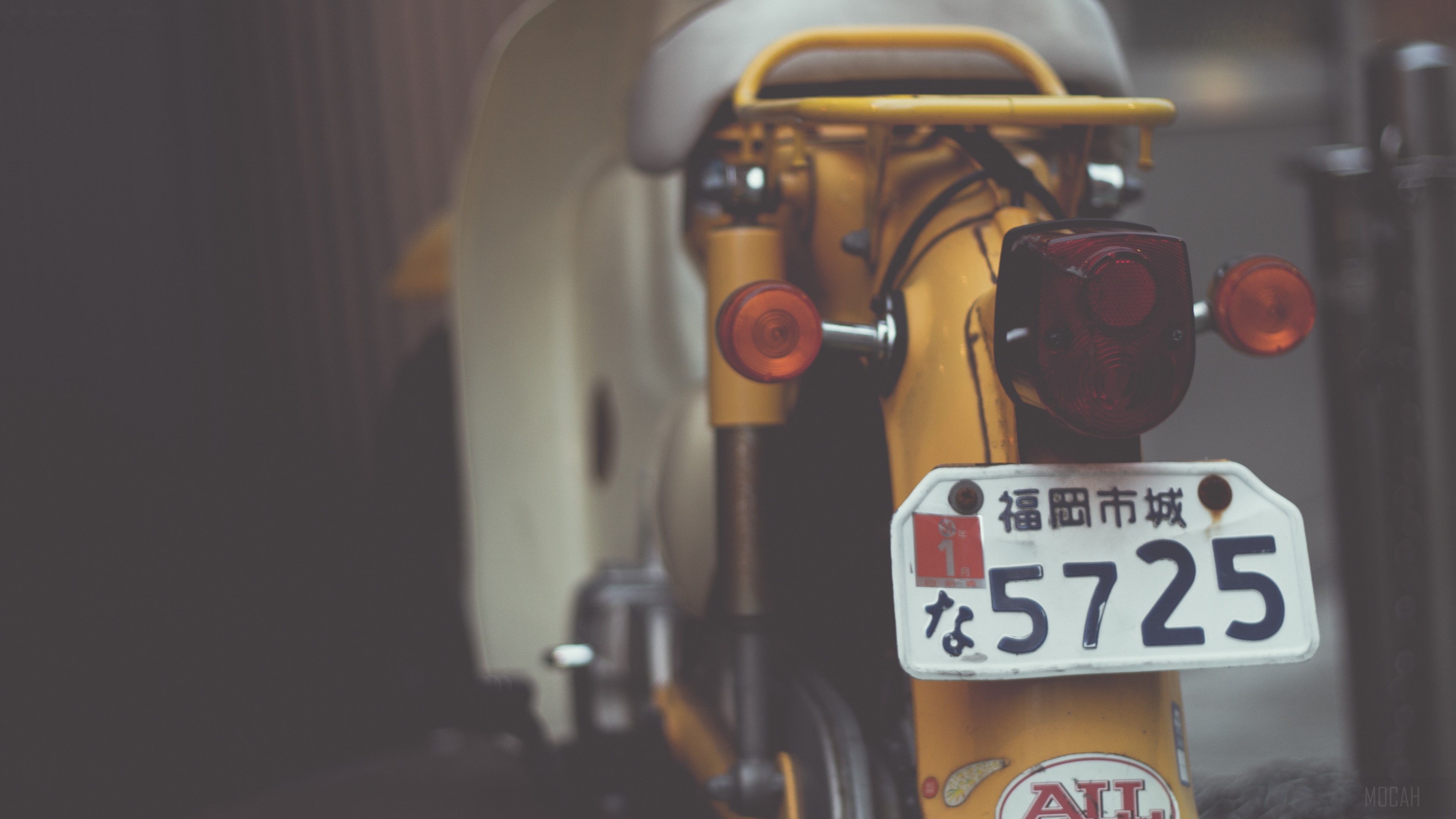 Yellow scooter with license plate 5725 4K HD Wallpaper