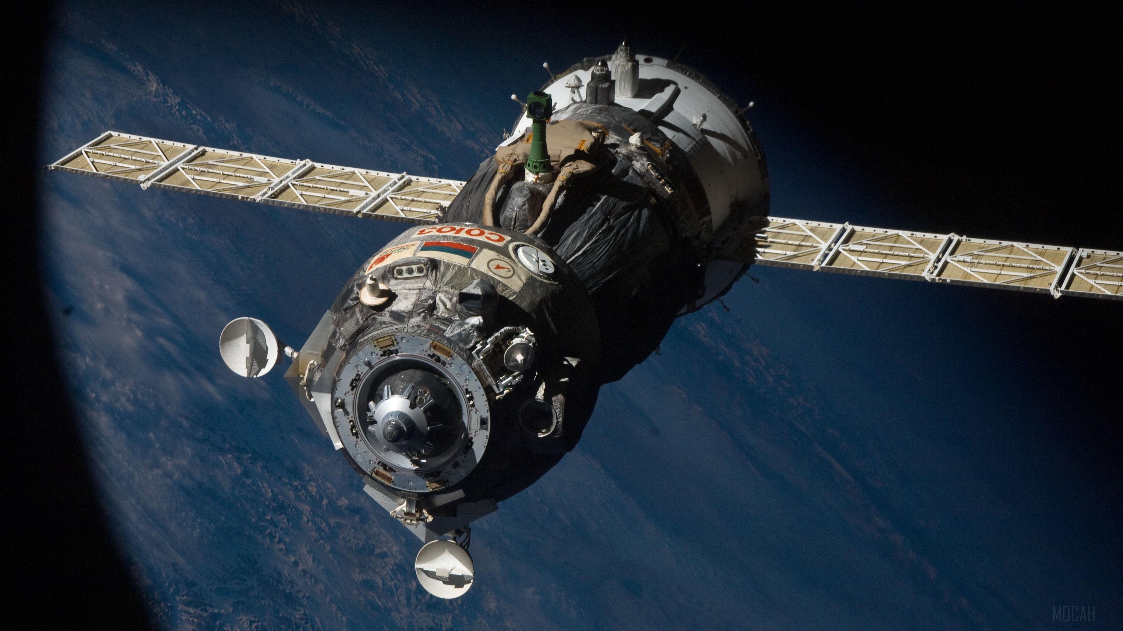 Soyuz spacecraft in open space 4K HD Wallpaper