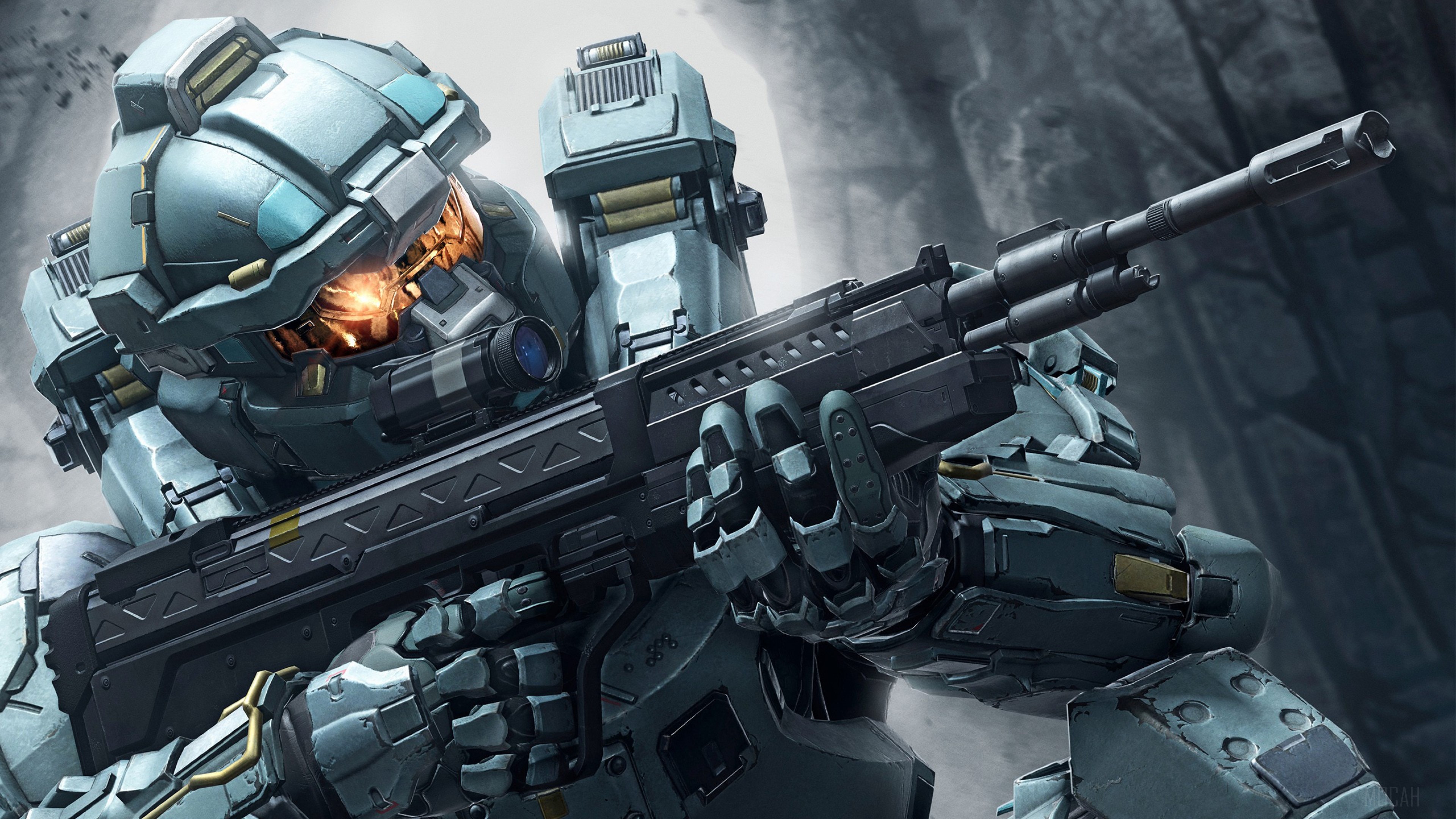 Spartan soldier from Halo 5 holding a rifle HD Wallpaper