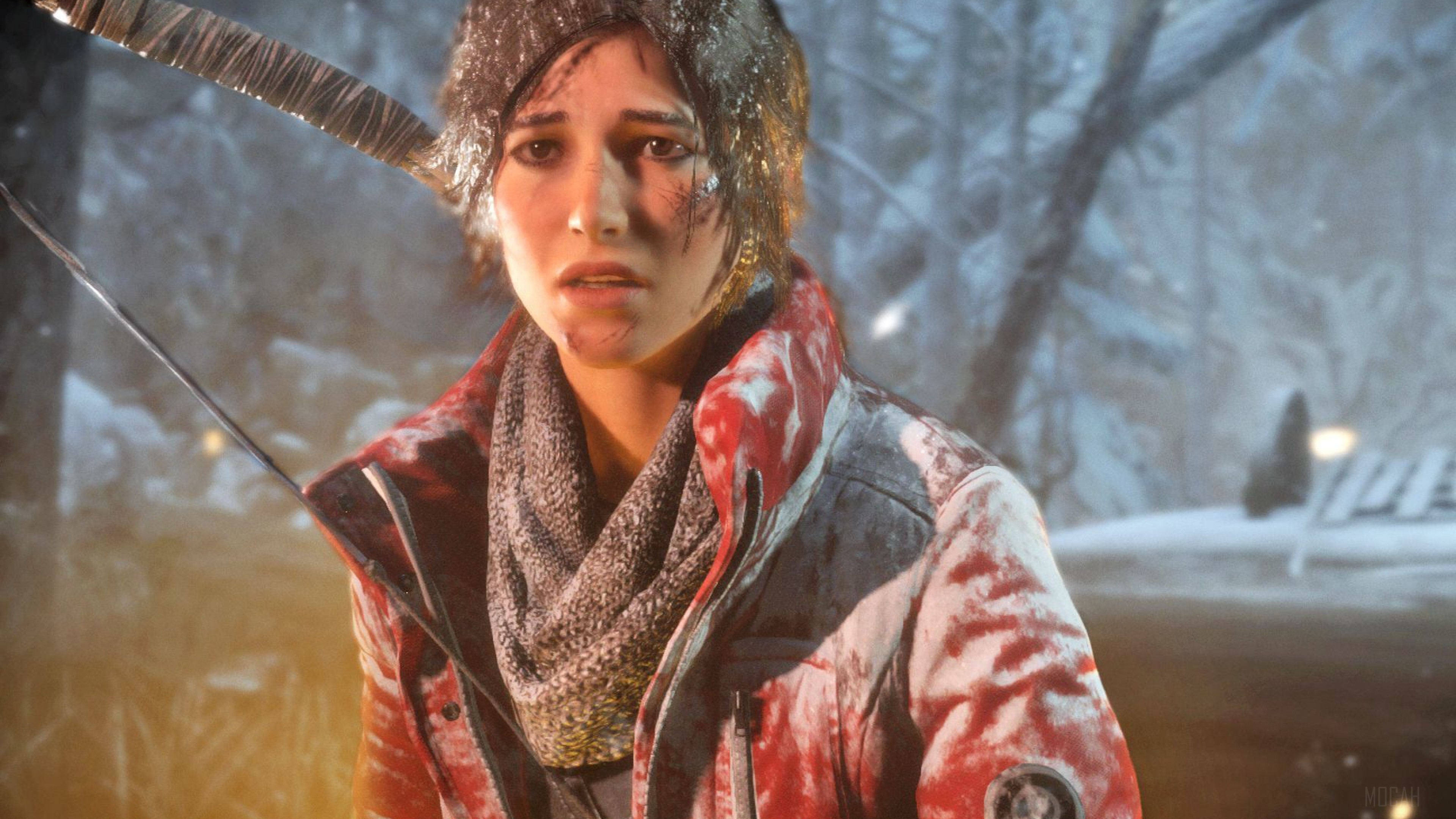 Lara Croft from Tomb Raider in snow HD Wallpaper