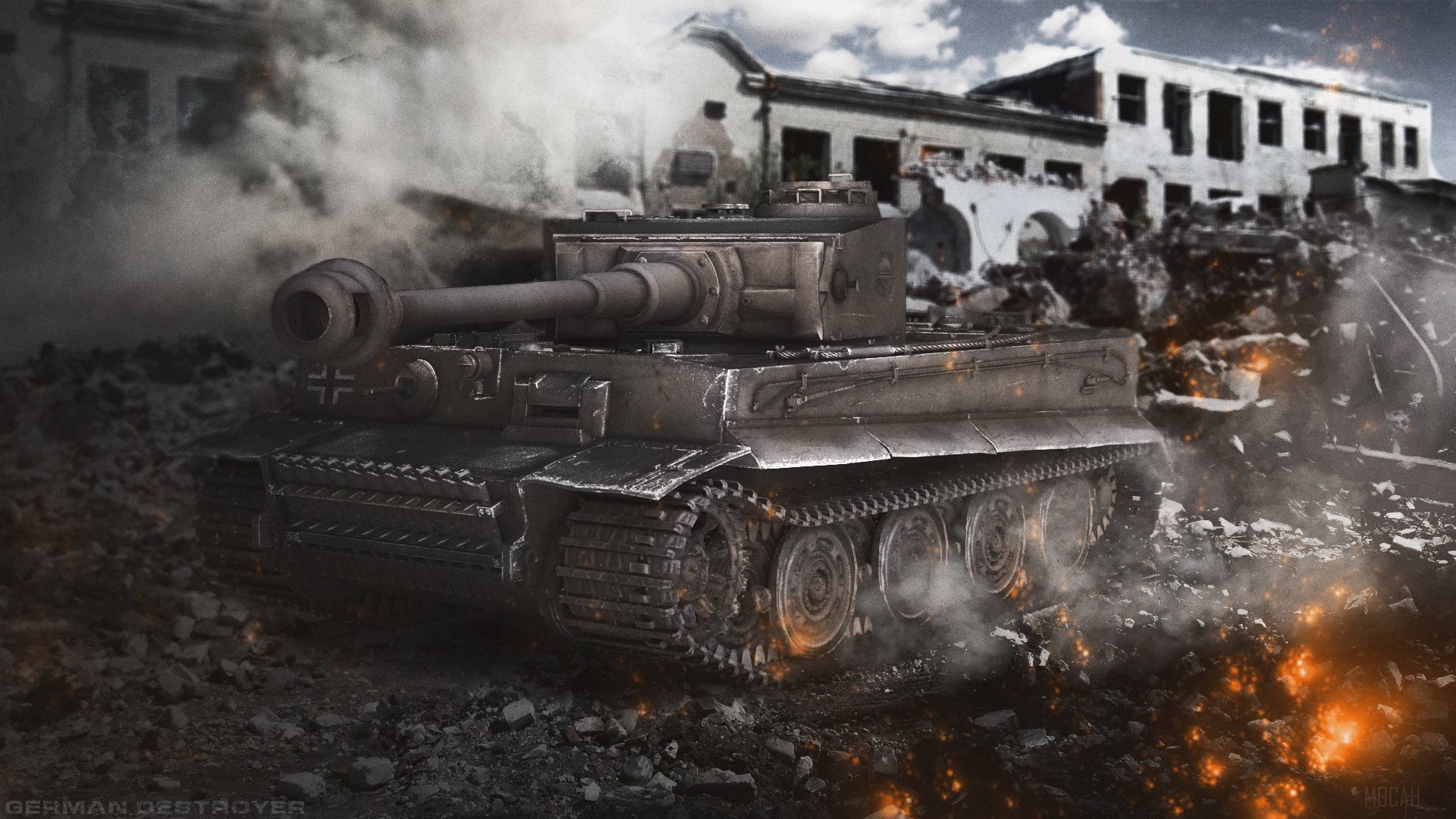 German Destroyer Tank in Ruins 4K HD Wallpaper